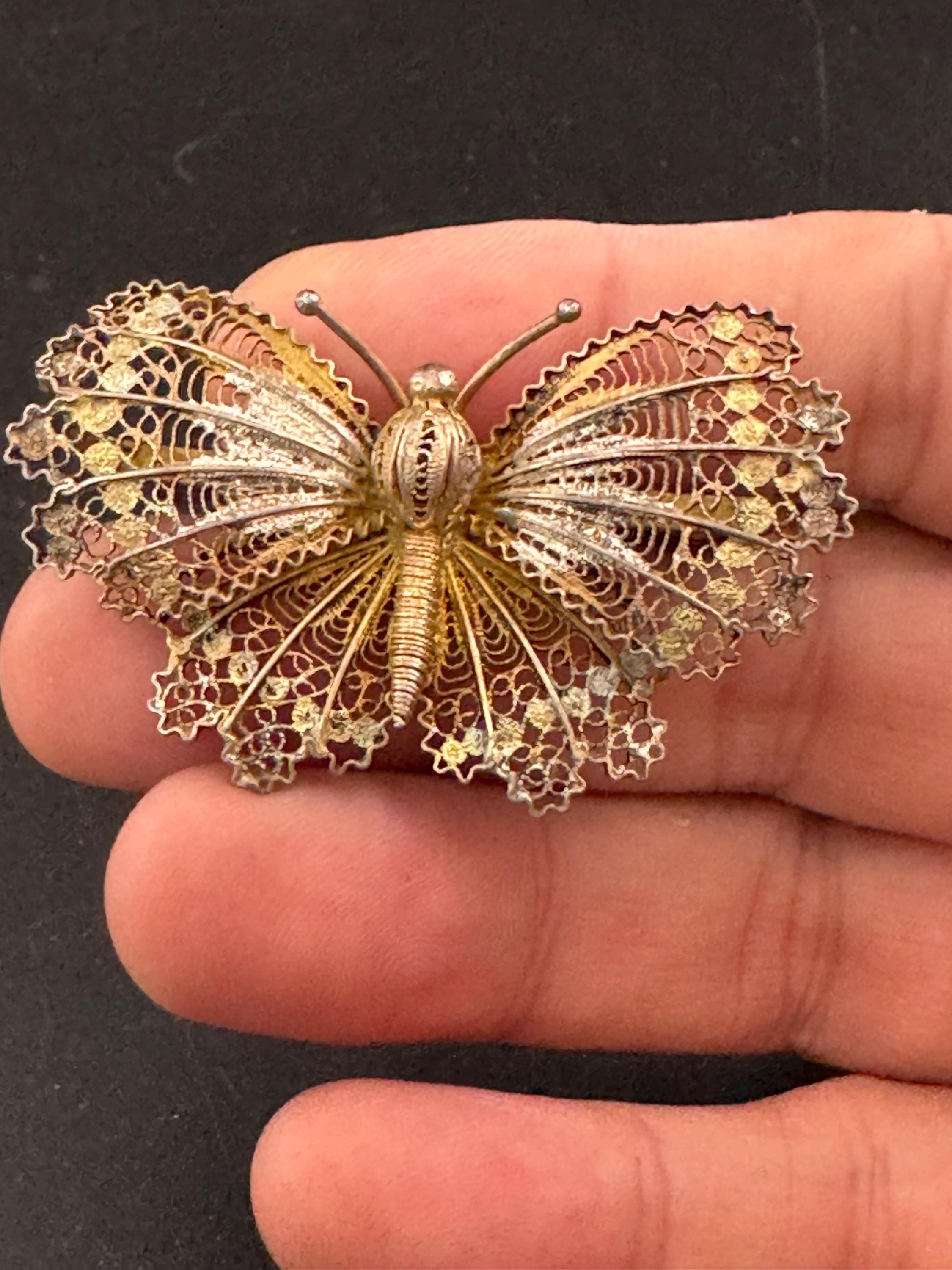 Art deco 5cm continental silver filigree butterfly Brooch