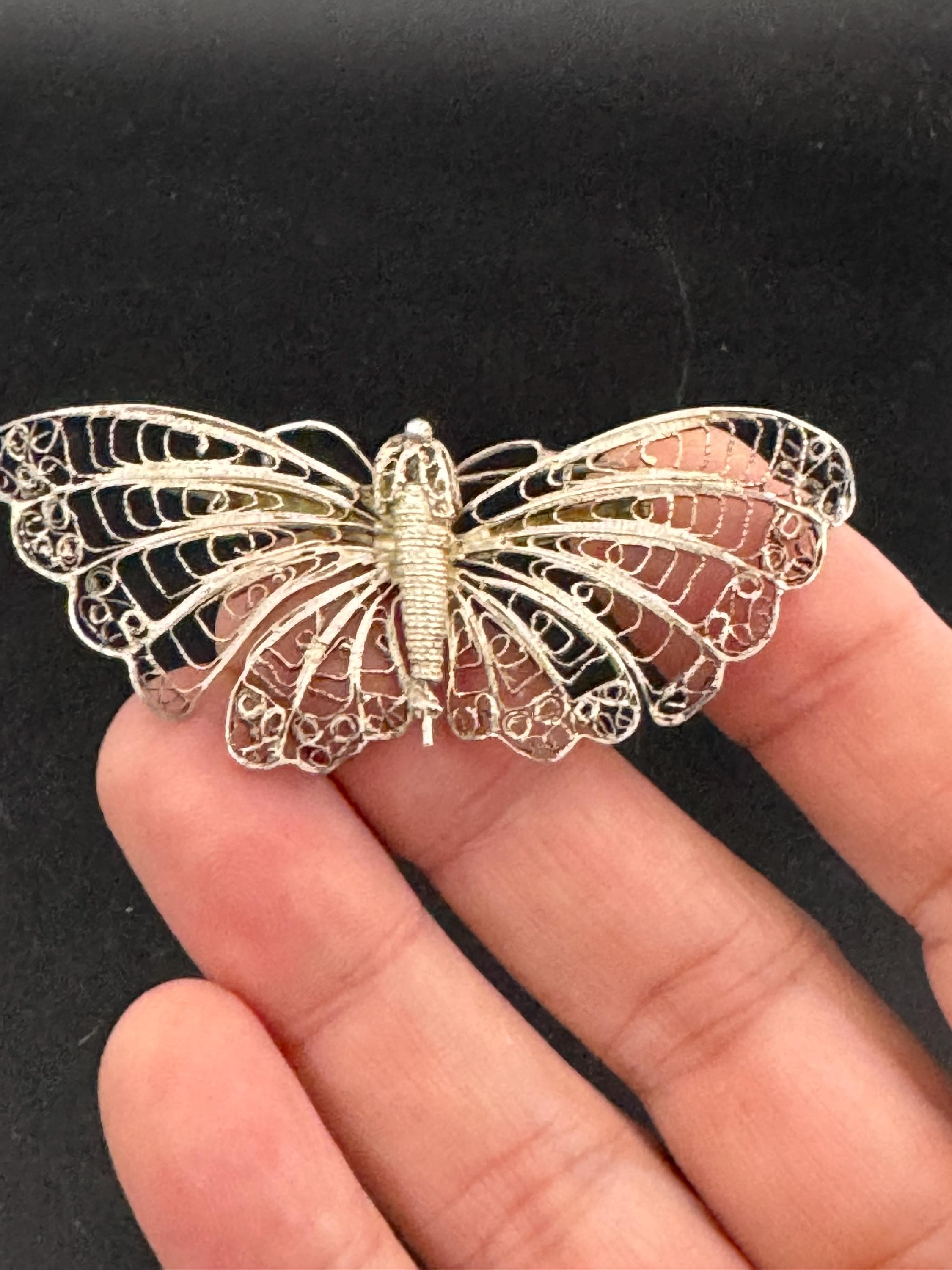 Art deco 7cm continental silver filigree butterfly Brooch