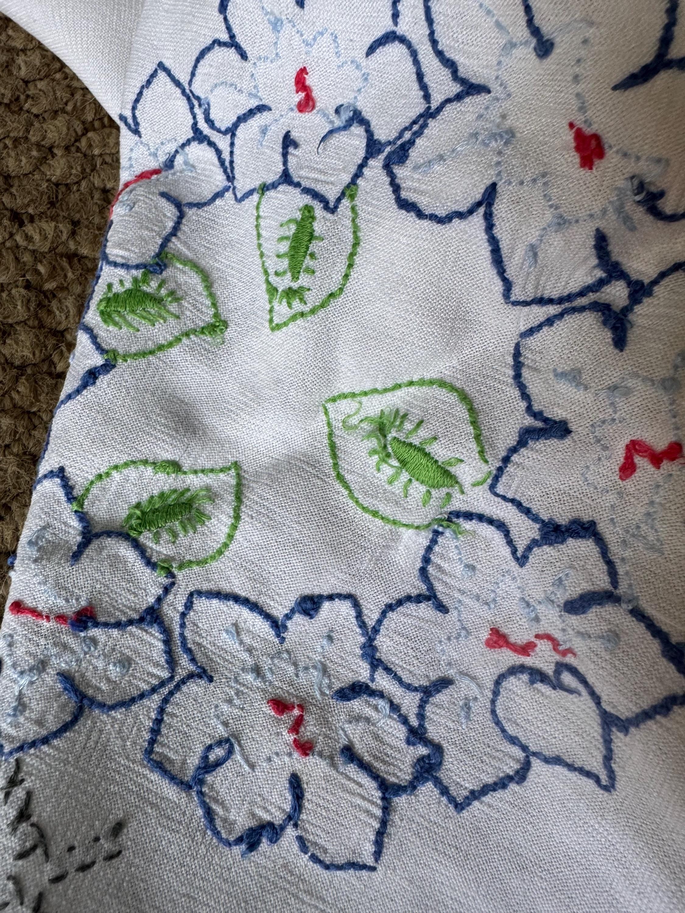 Hand Embroidered Floral Tablecloth: Cottagecore Tea Shop Decor