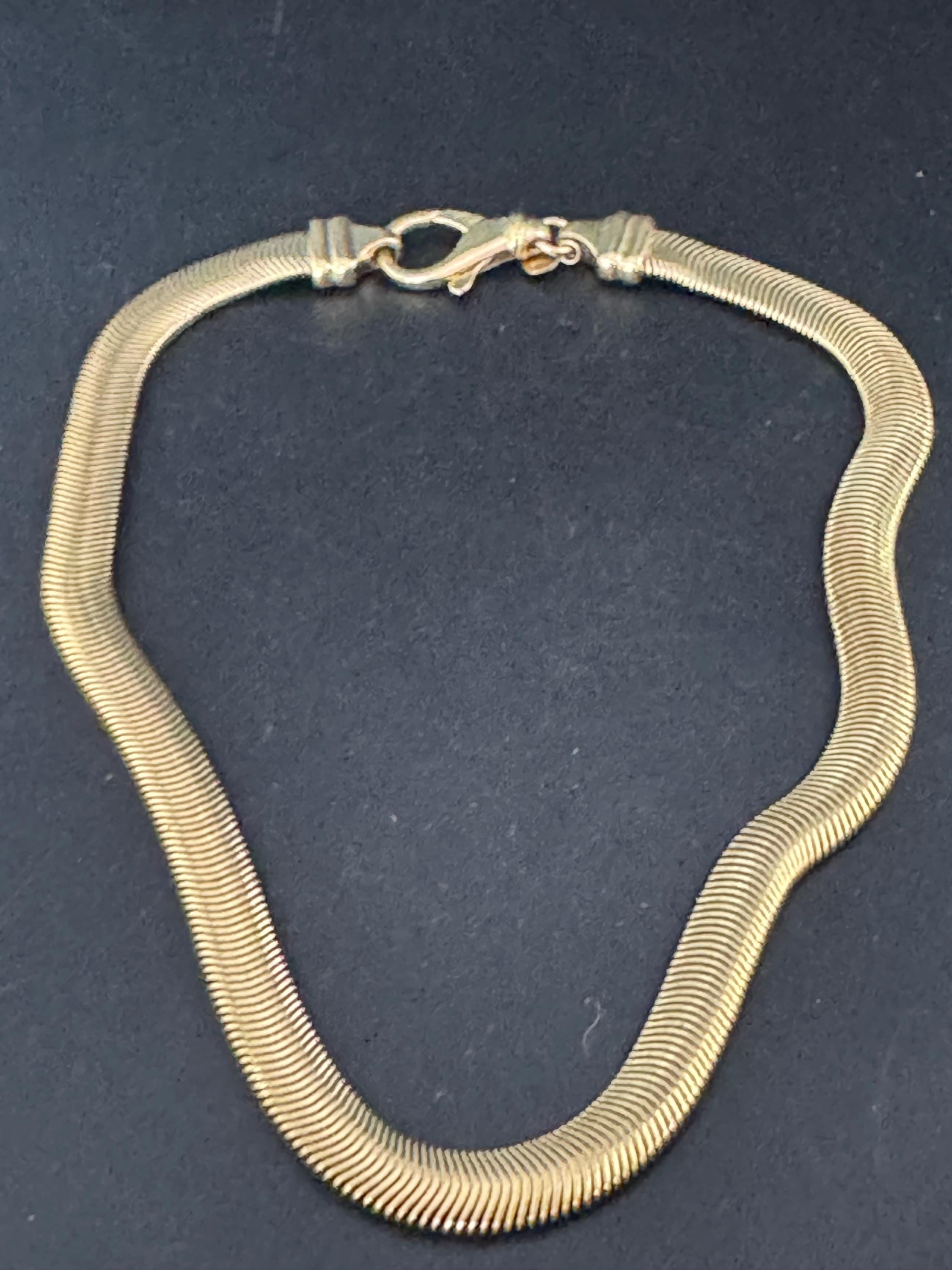signed GROSSE Germany vintage retro gold tone textured omega chain wide choker necklace