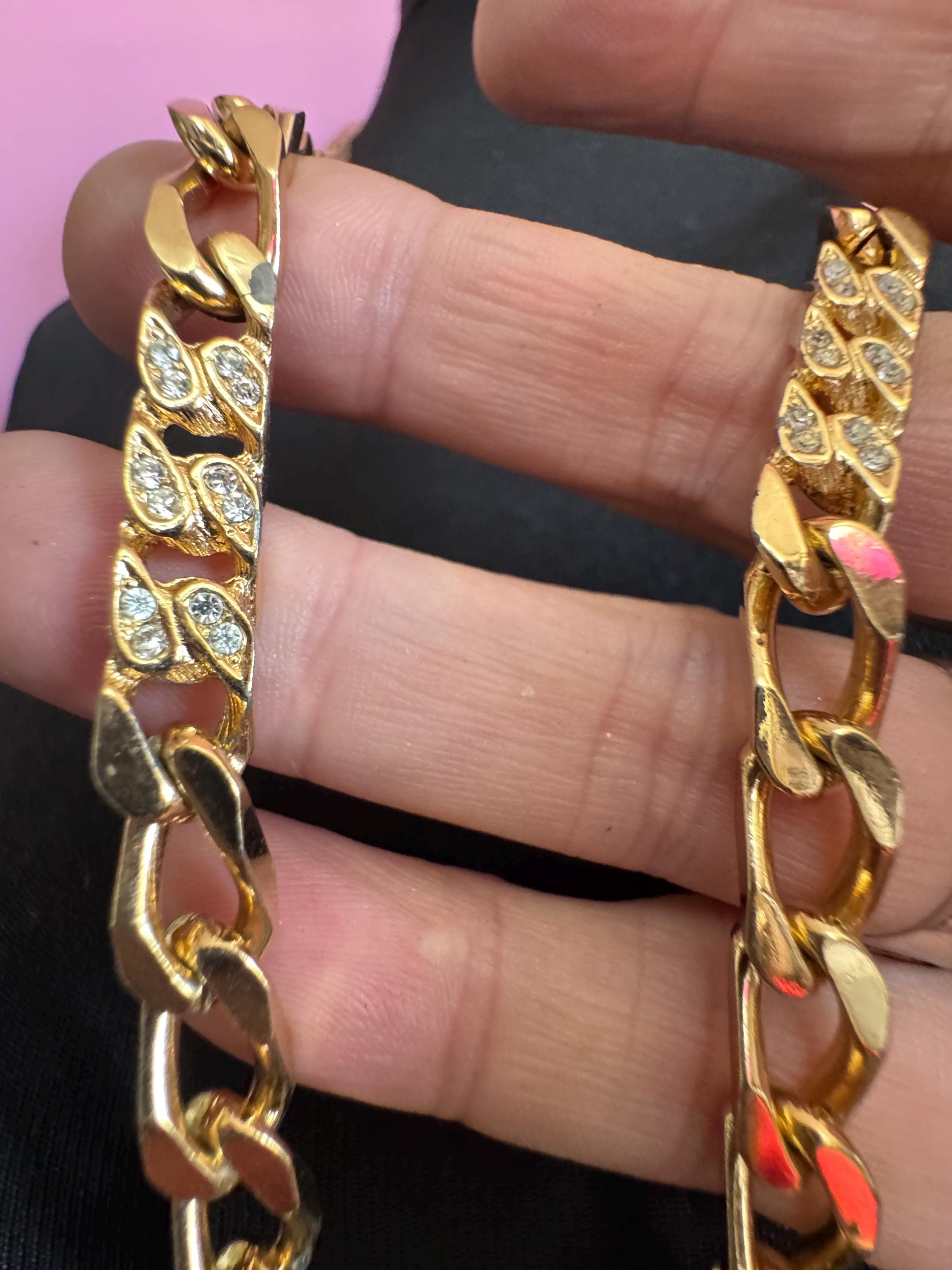 Vintage GROSSE Germany Rhinestone Chain Link Necklace: Christian Dior Designer, signed