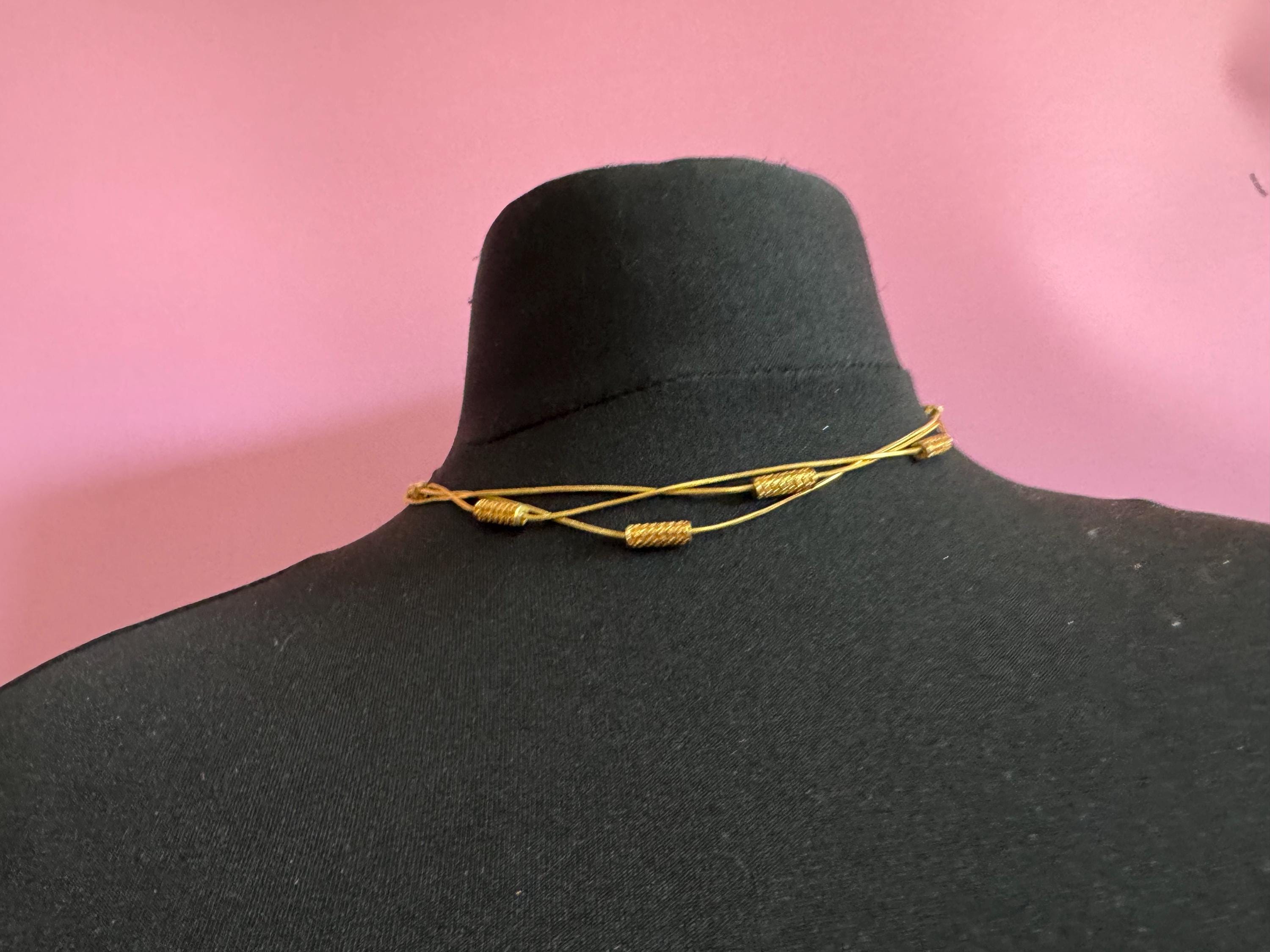 signed GROSSE Germany vintage retro gold tone Multistrand station chain choker necklace
