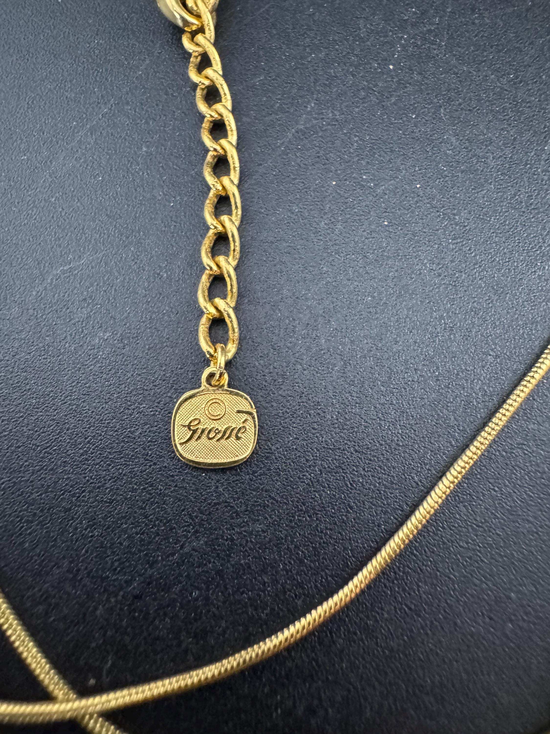 signed GROSSE Germany vintage retro gold tone Multistrand station chain choker necklace