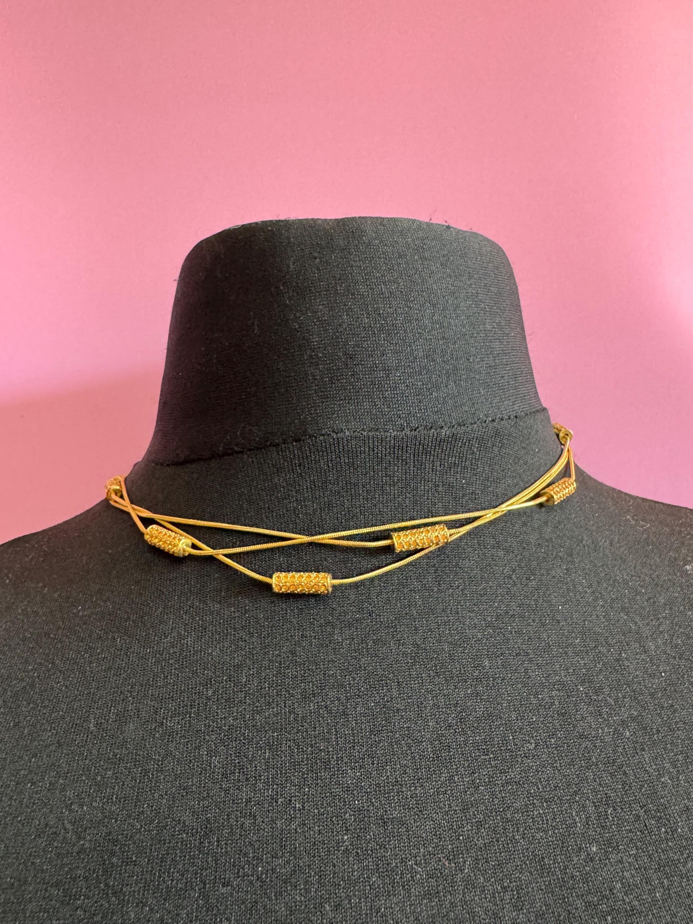 signed GROSSE Germany vintage retro gold tone Multistrand station chain choker necklace