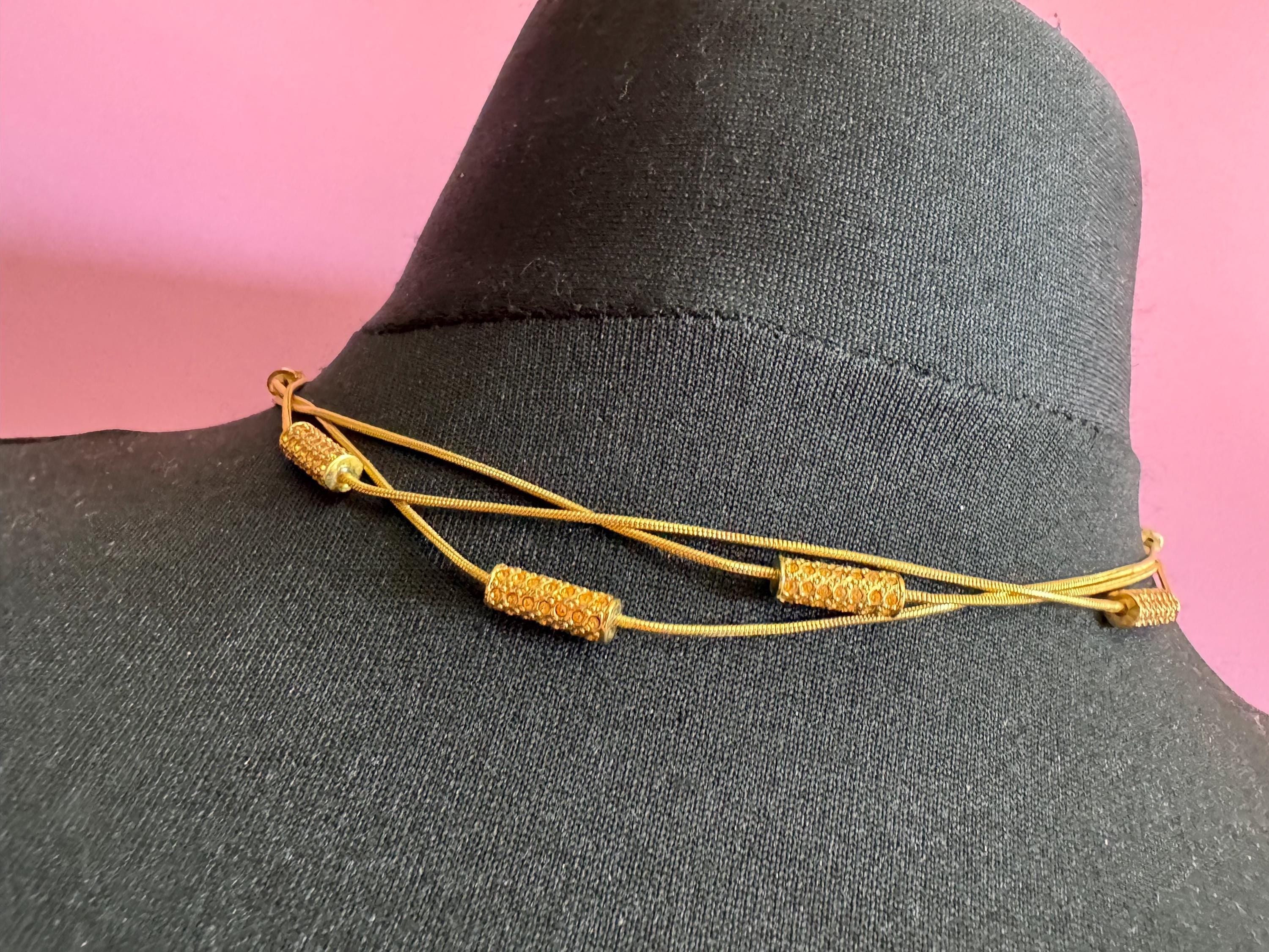 signed GROSSE Germany vintage retro gold tone Multistrand station chain choker necklace
