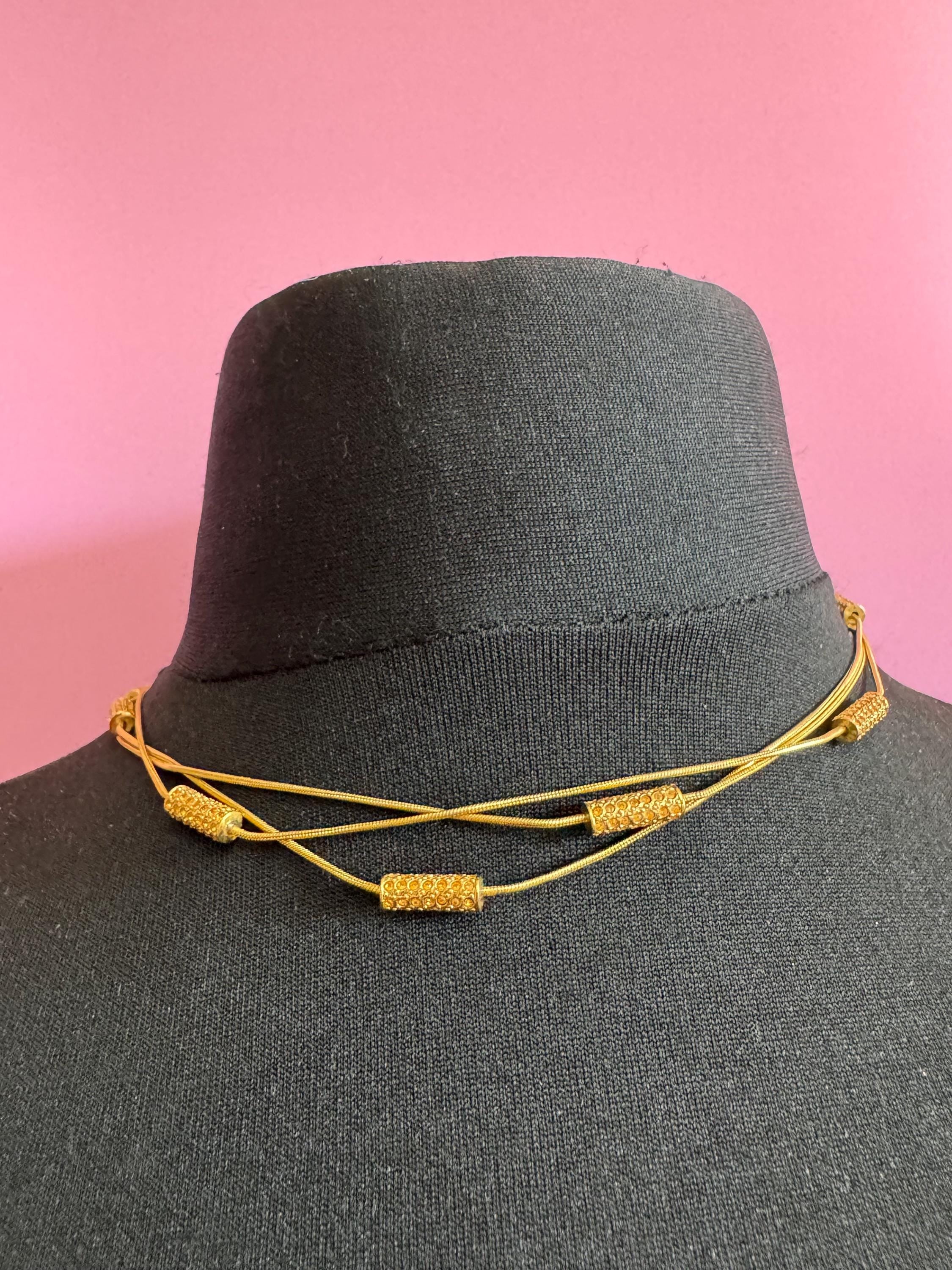 signed GROSSE Germany vintage retro gold tone Multistrand station chain choker necklace