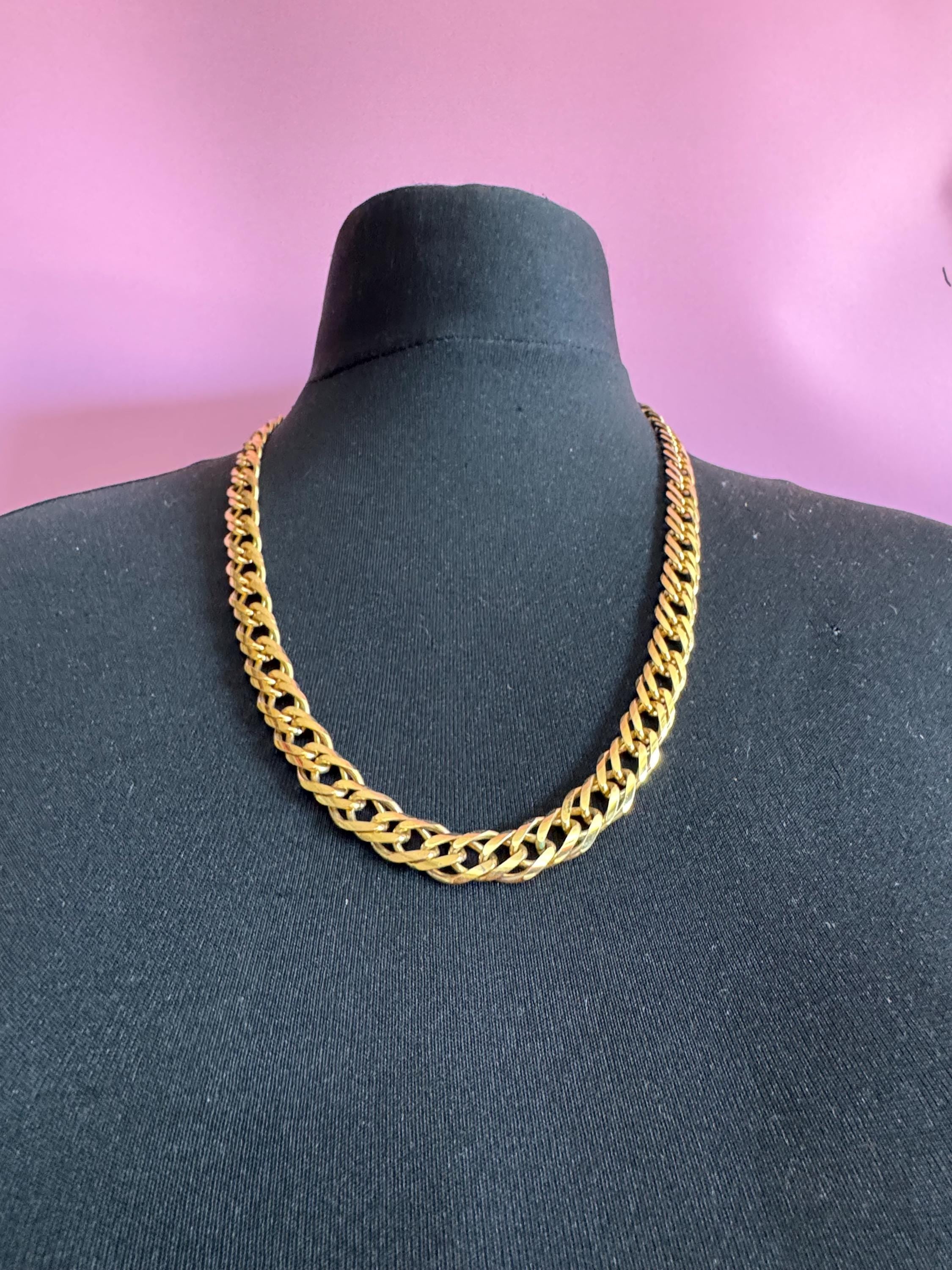 signed GROSSE Designer vintage 63cm wide long gold plated fancy chain link necklace