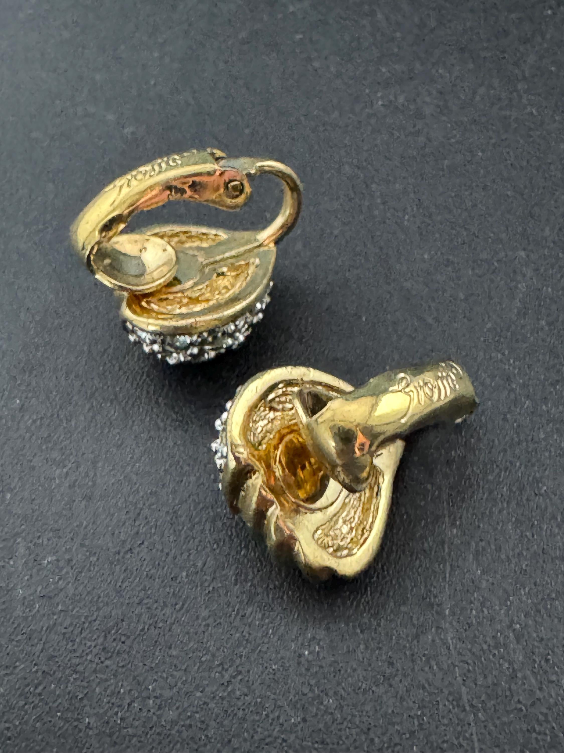 Signed GROSSE Vintage Rhinestone Clip On Earrings - Gold Tone