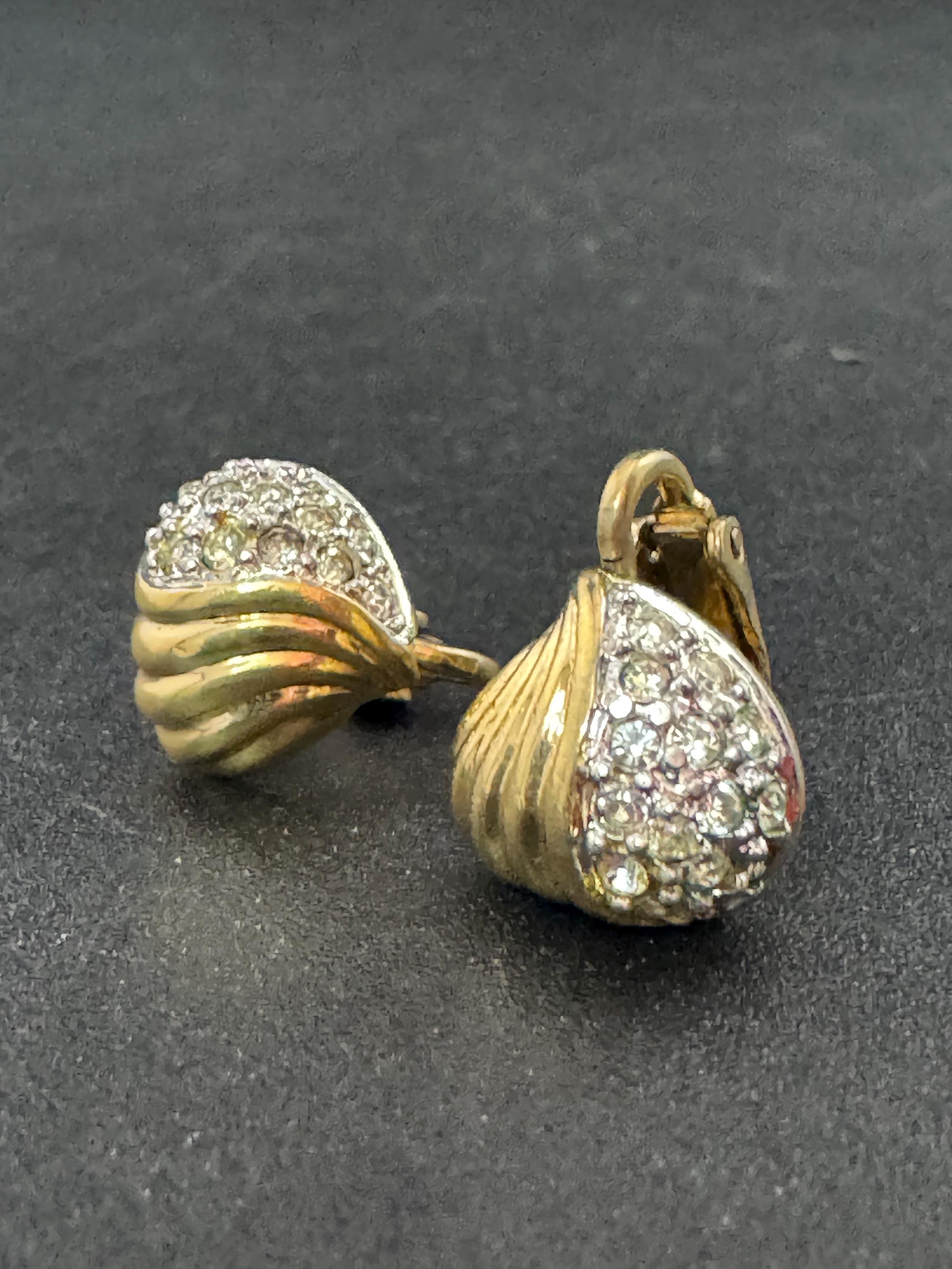 Signed GROSSE Vintage Rhinestone Clip On Earrings - Gold Tone