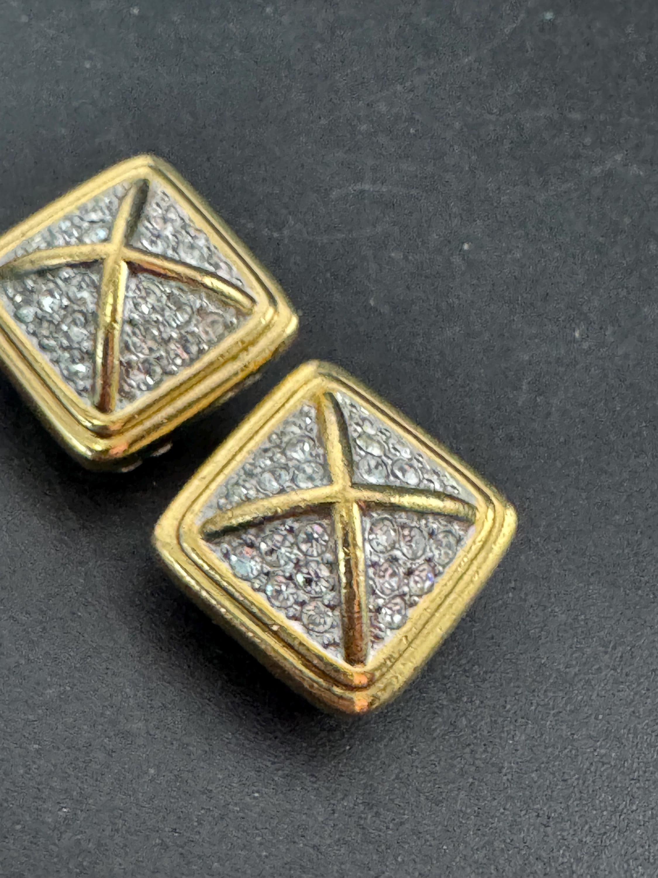 Signed GROSSE Vintage Rhinestone Clip On Earrings: Gold Plated