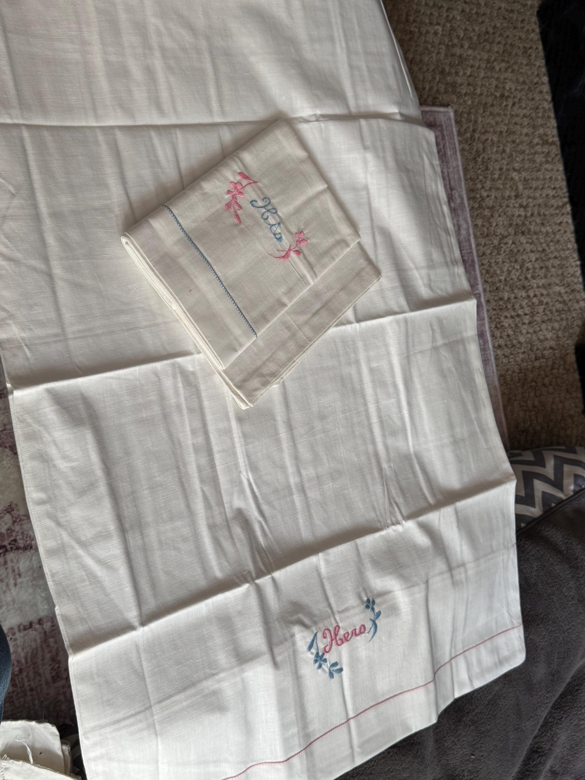 Embroidered Floral Roses Pillowcases: His & Hers Vintage Linens