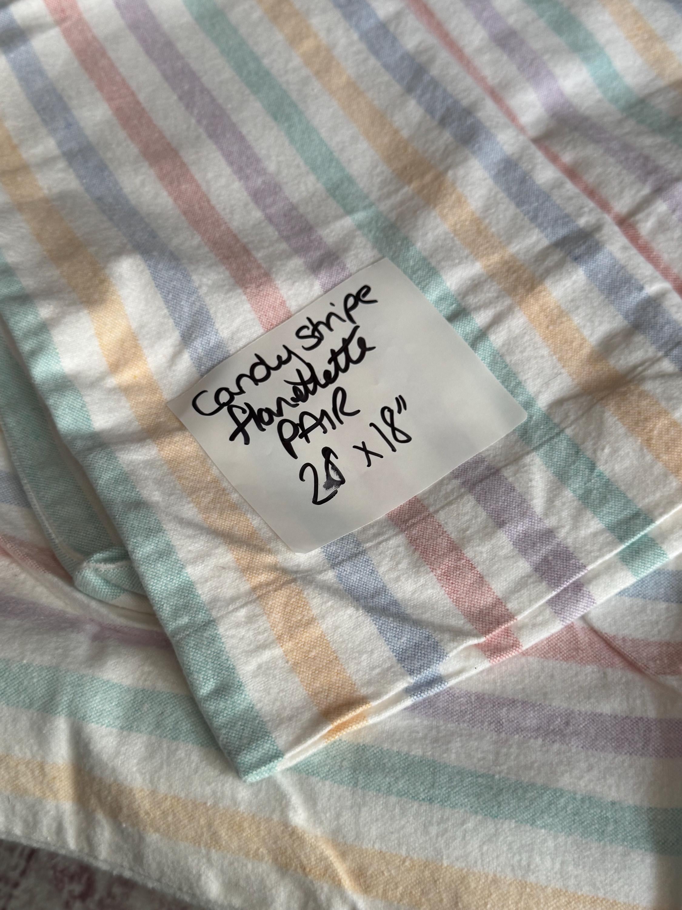 Pair 2 pillowcases flannelette brushed cotton candy stripes   Autumn winter cottage chateau vintage bedding pillow cases 18 x 28”inch
