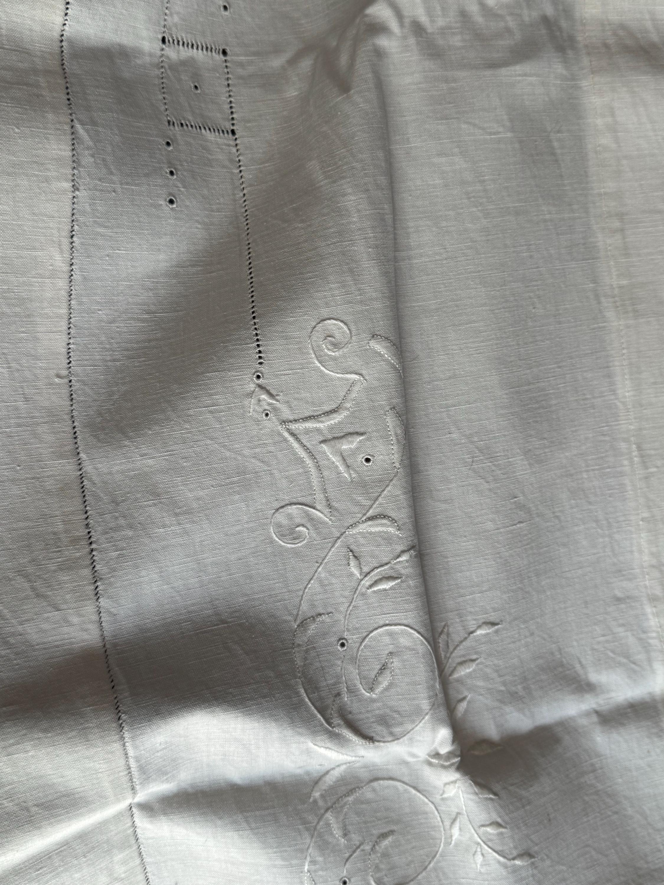 Antique Linen Embroidered Pillowcases: Chateau Chic Bedding, 1900s