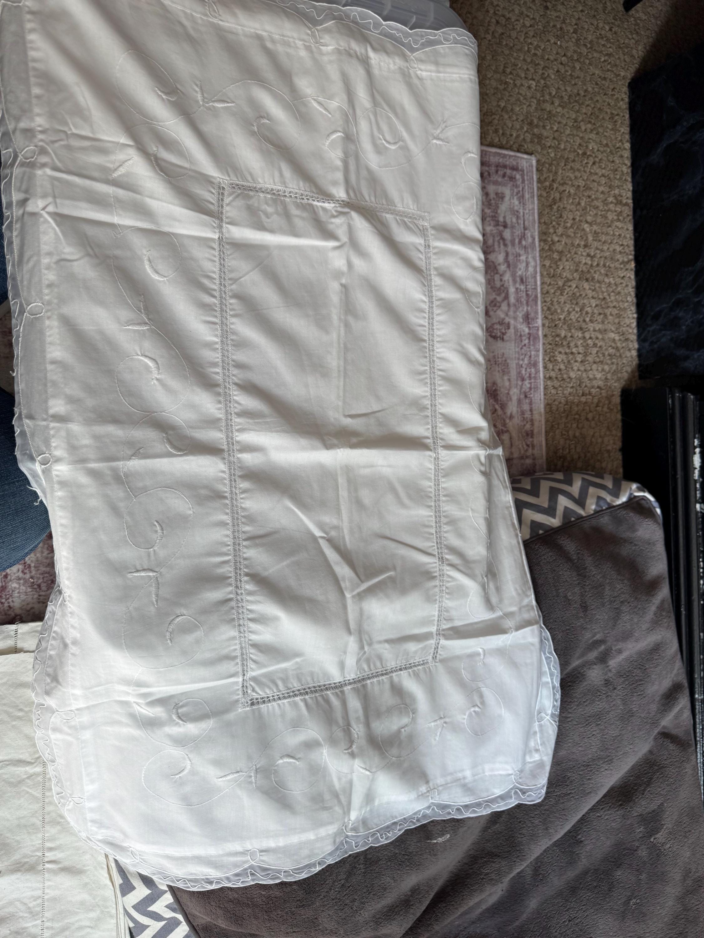 1 piece 28x20” large single pillowcase embroidered with netting and threadwork