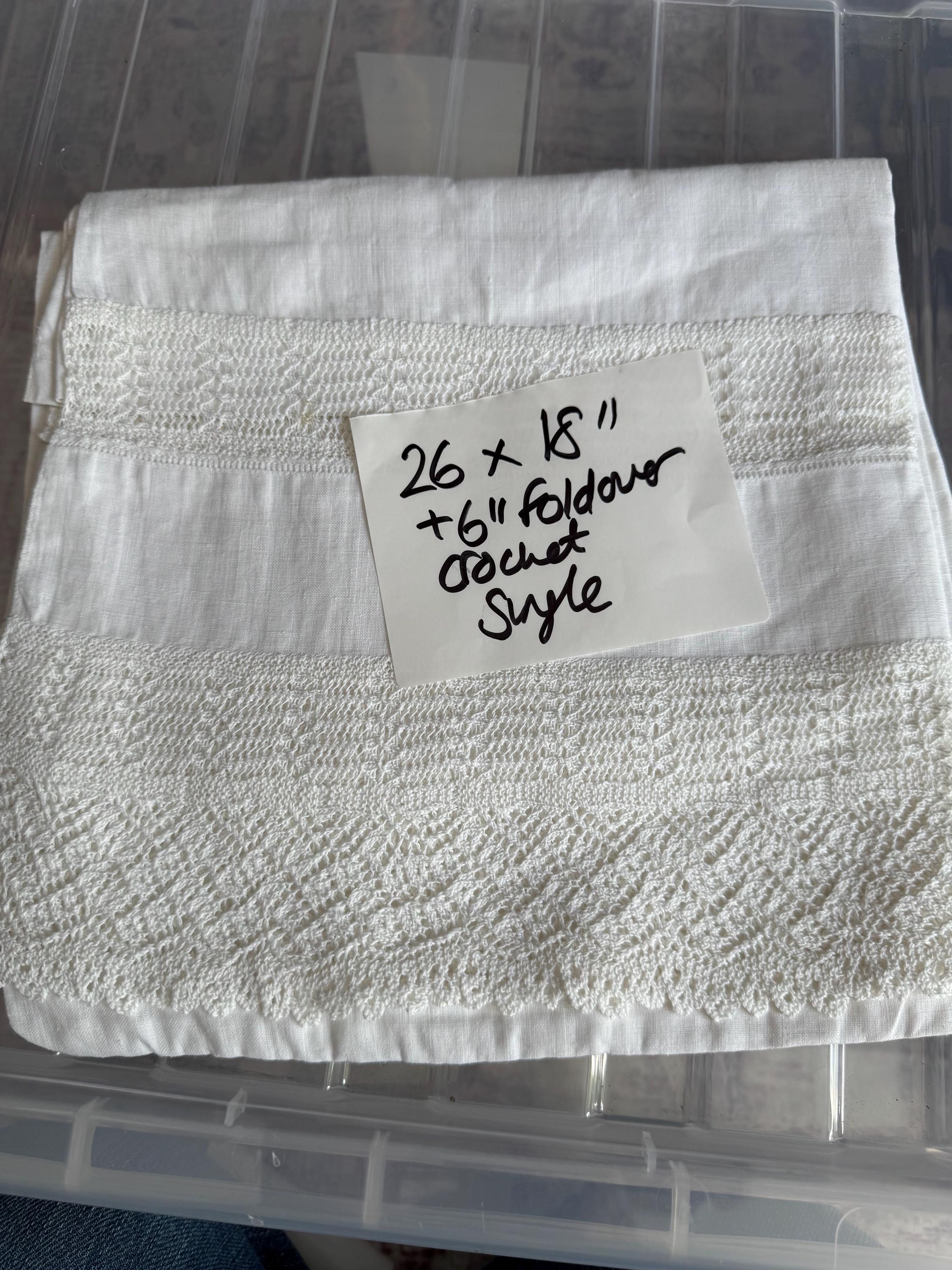 single plain white linen cotton pillowcase with crochet fold over Chateau country cottage chic bedding boudoir