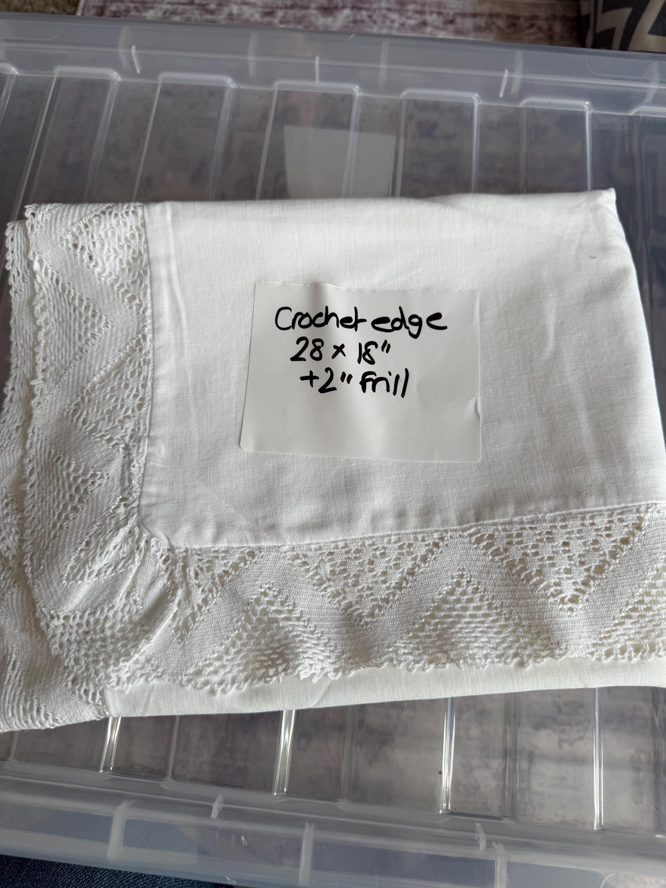 single plain white linen cotton pillowcase with crochet trim  Chateau country cottage chic bedding boudoir