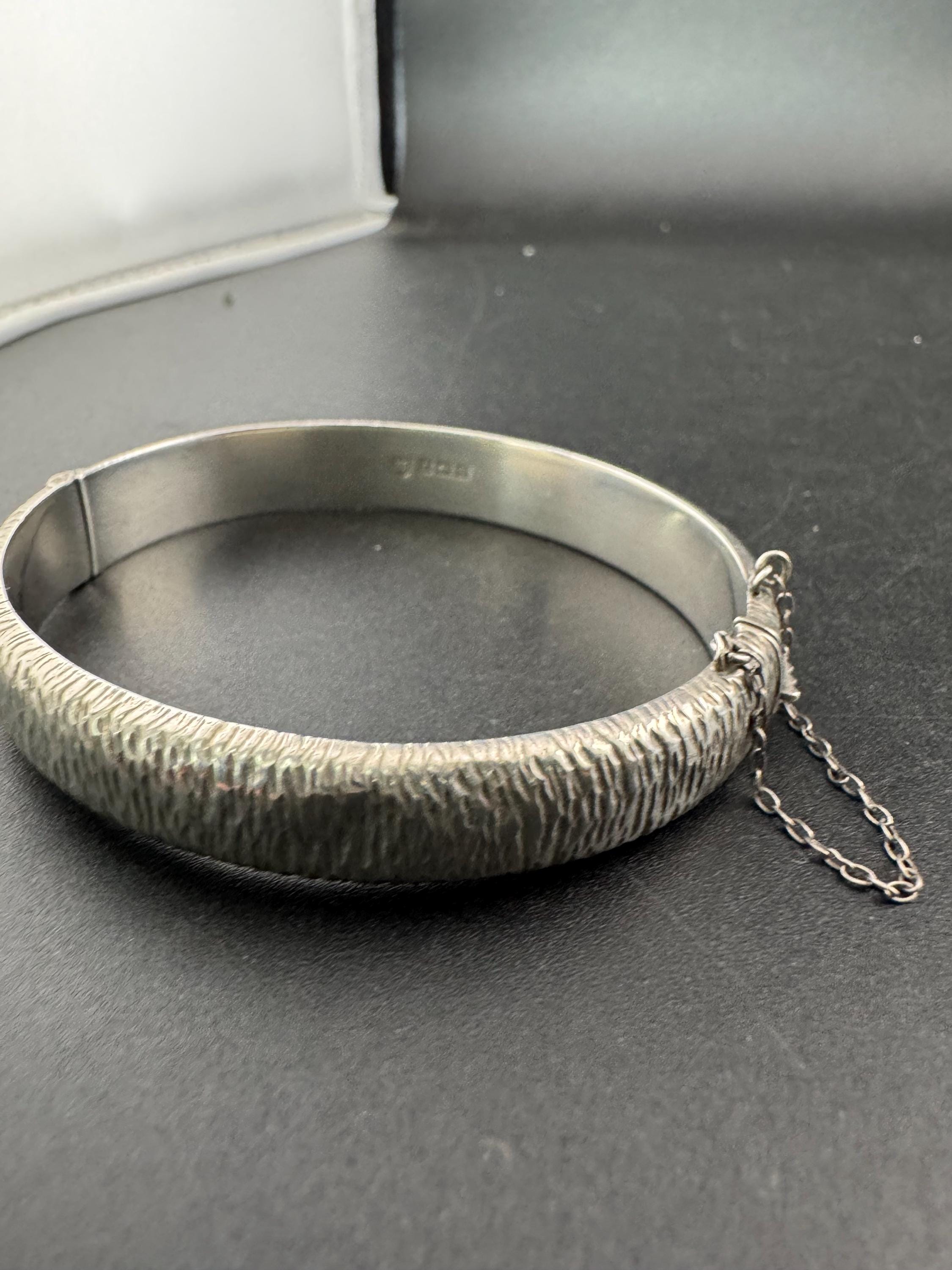 Wide wrist 1969 Sterling silver 12mm wide modernist bark bangle Birmingham hallmarks 13.6 grams