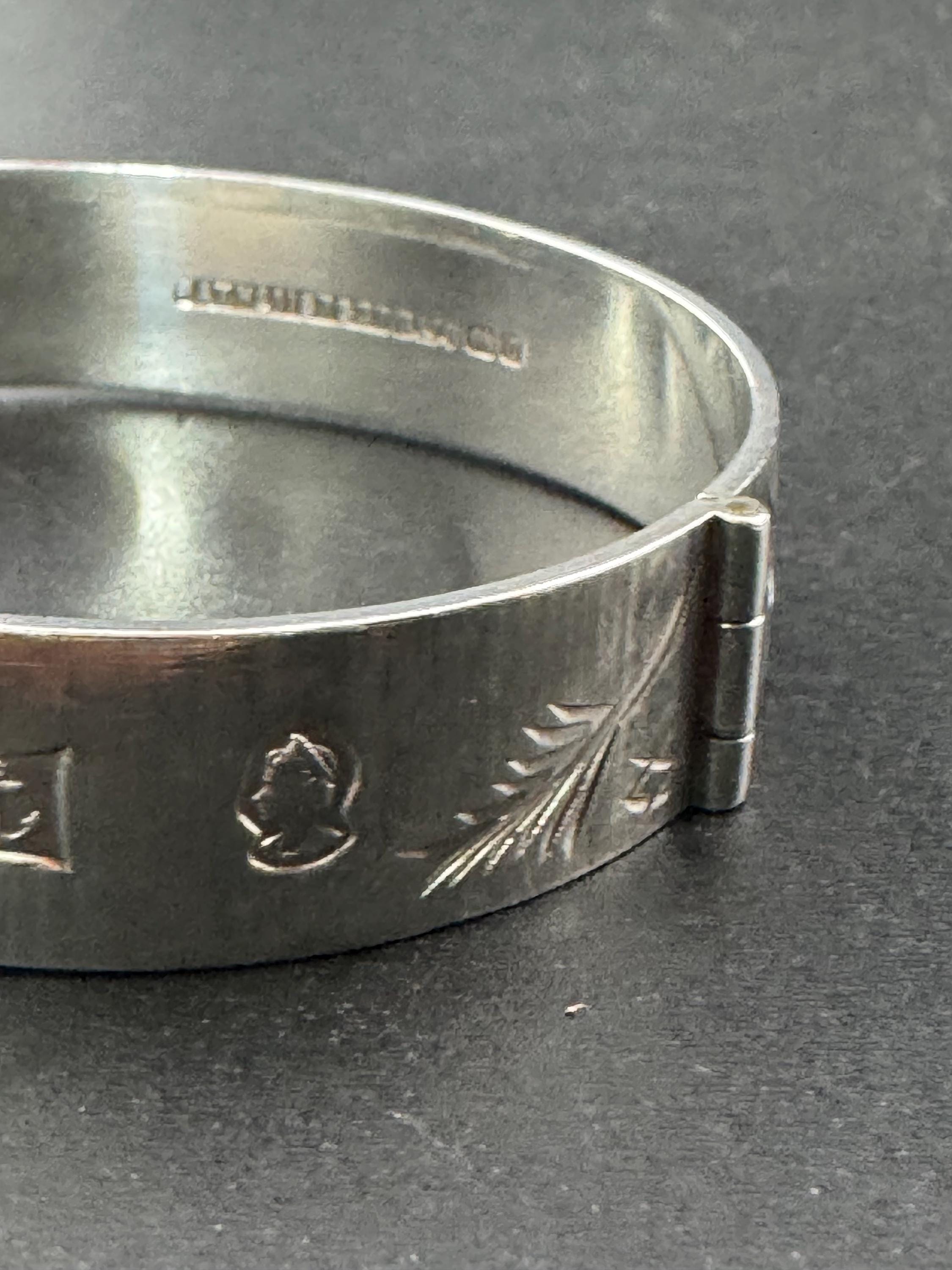 1.5cm Wide sterling silver engraved floral 925 bangle 29.7 gms bracelet oversized full hallmarks