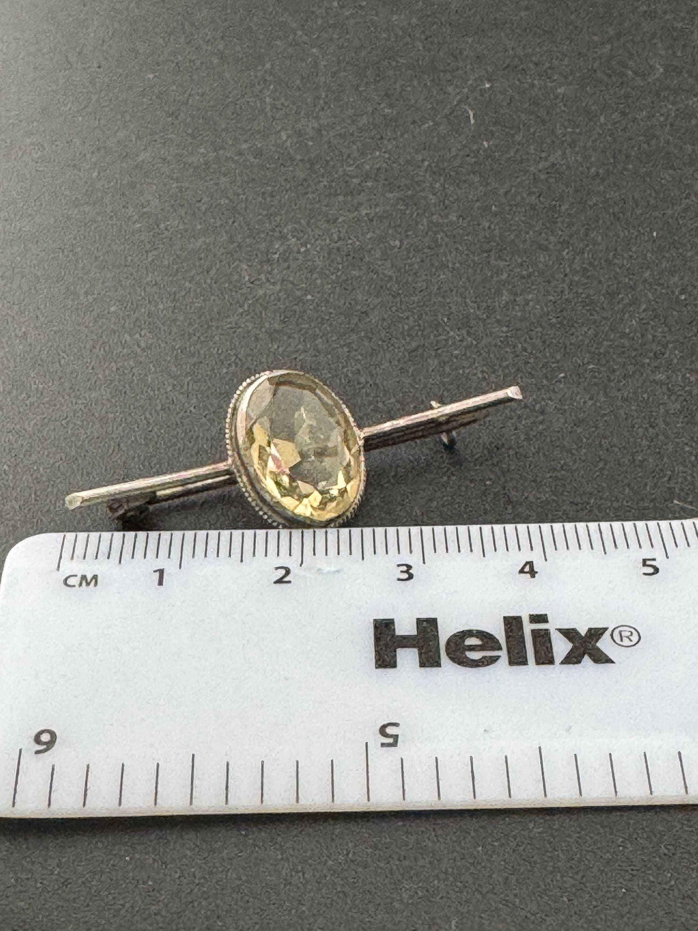 Vintage Victorian silver white metal pale citrine bar pin brooch 4cm