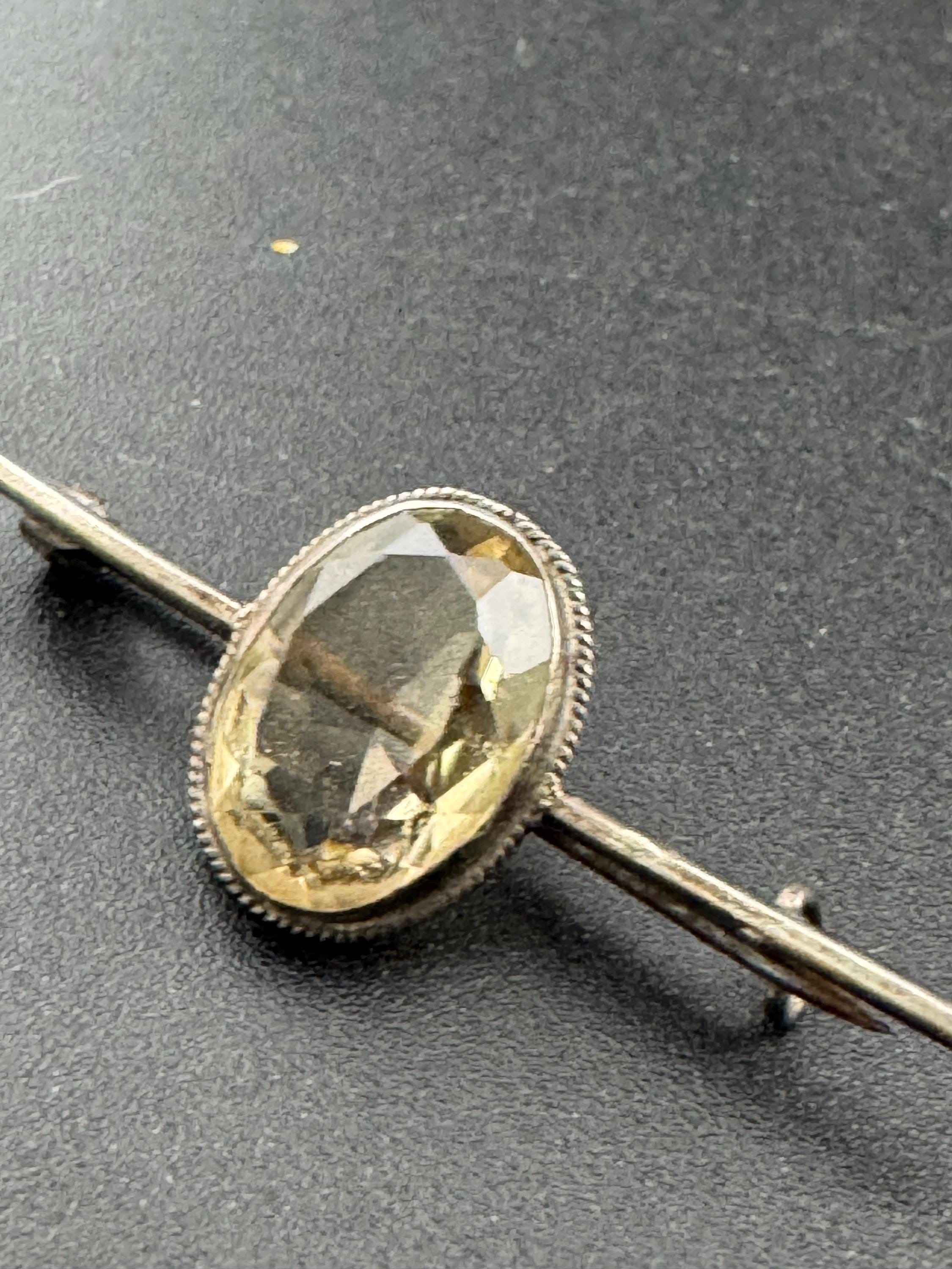 Vintage Victorian silver white metal pale citrine bar pin brooch 4cm