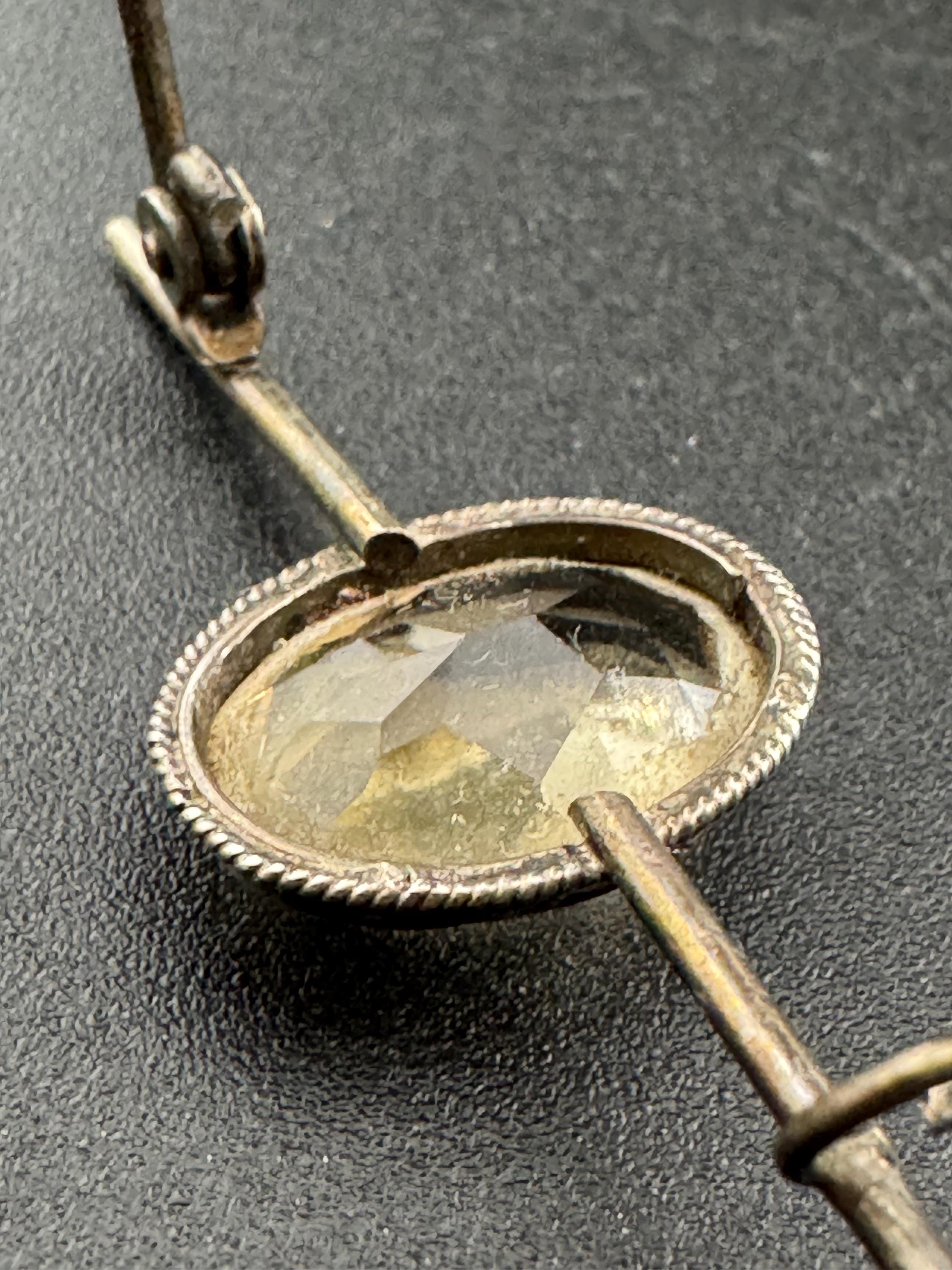 Vintage Victorian silver white metal pale citrine bar pin brooch 4cm