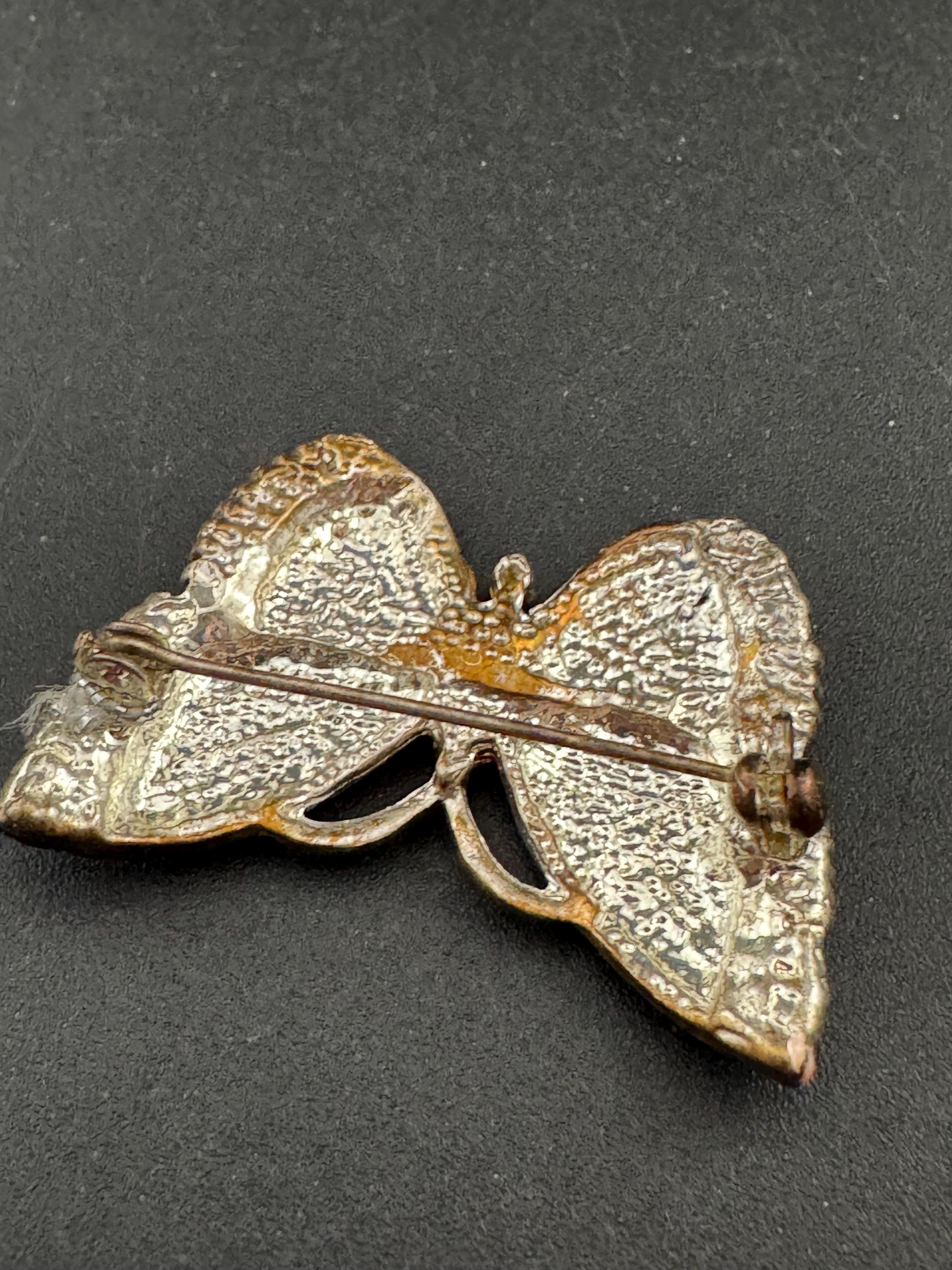Vintage gold tone blue enamel and Ab diamanté butterfly brooch pin
