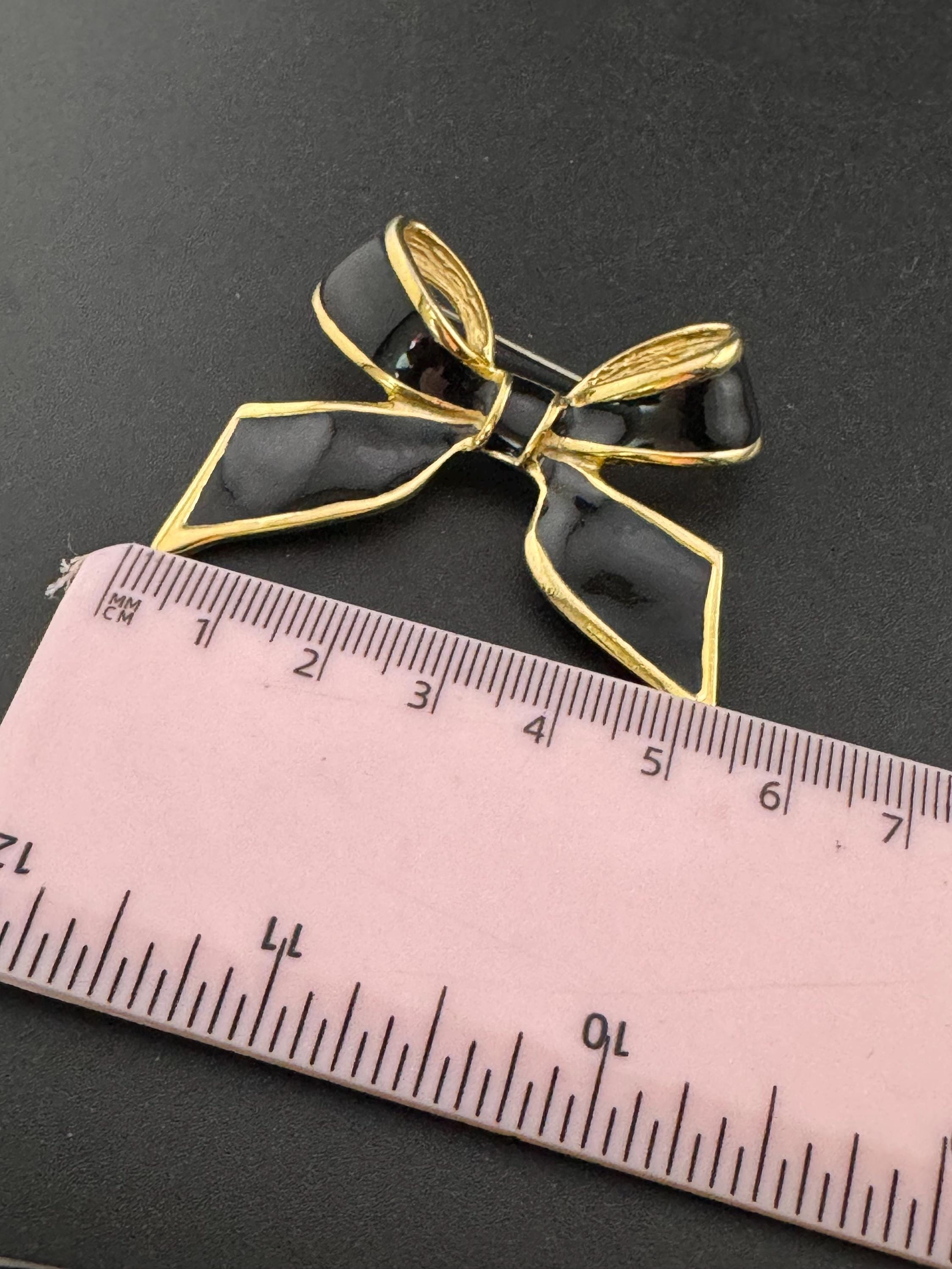 Vintage high end 5cm black  Enamel gold tone bow brooch