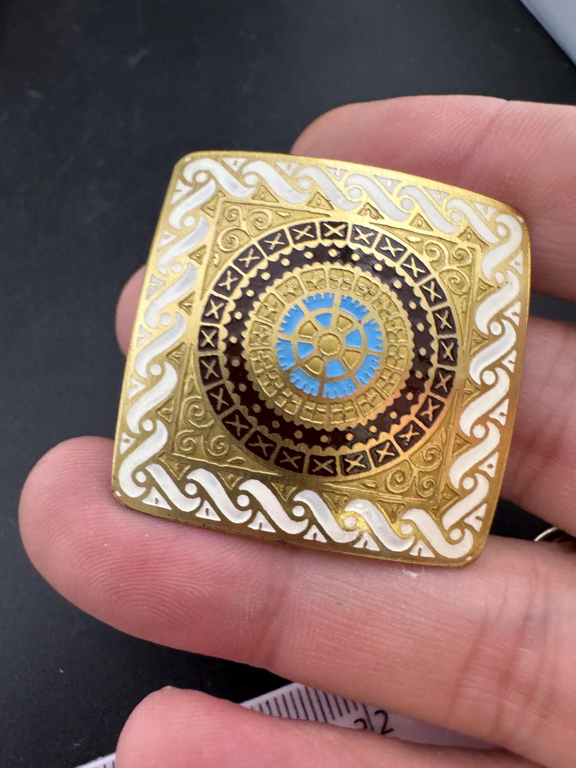 Vintage Cloisonné Brooch: Ornate Enamel, Gold Tone Brass