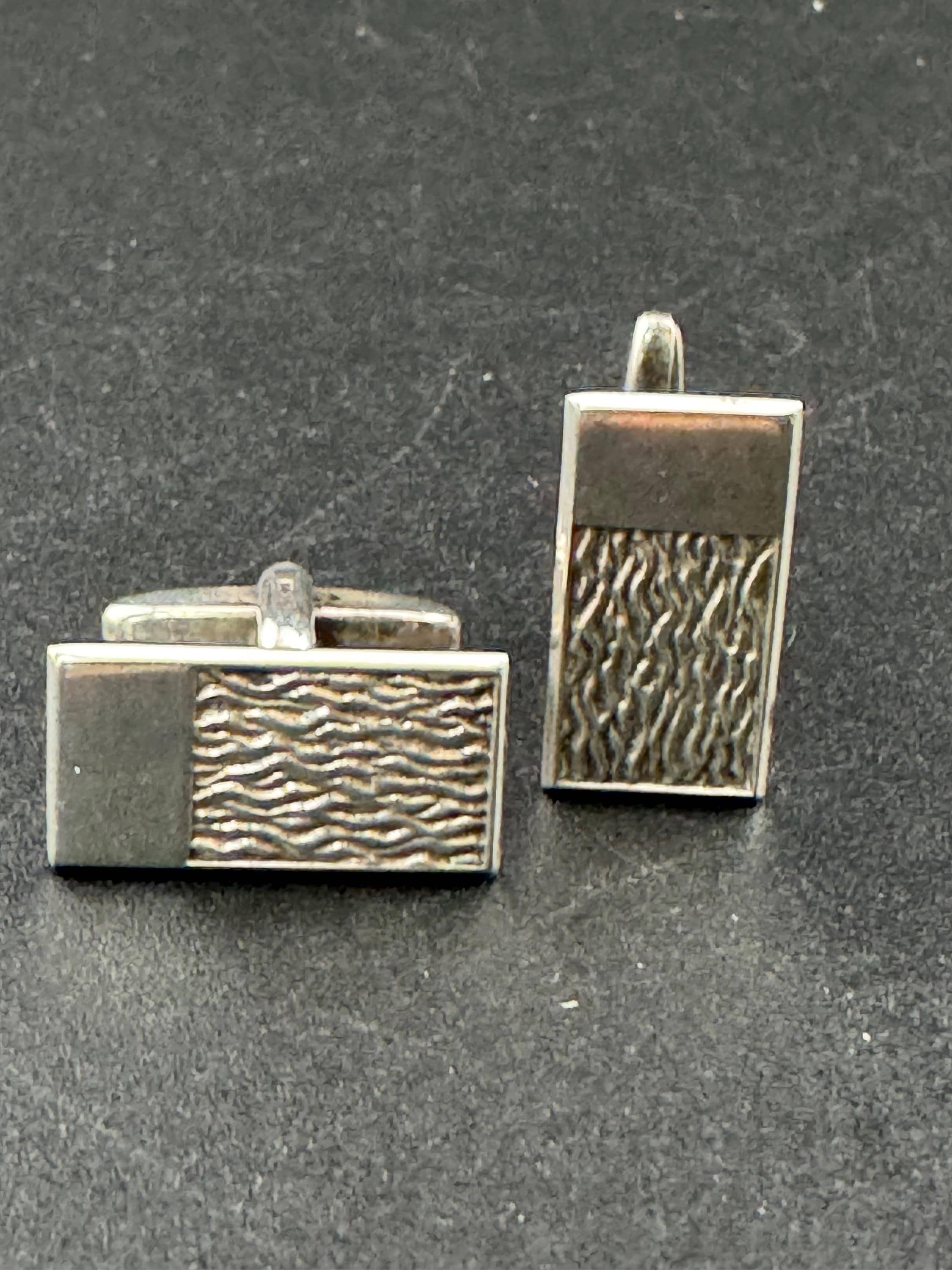 1970s 925 Vintage Modernist Sterling silver mens bark cufflinks