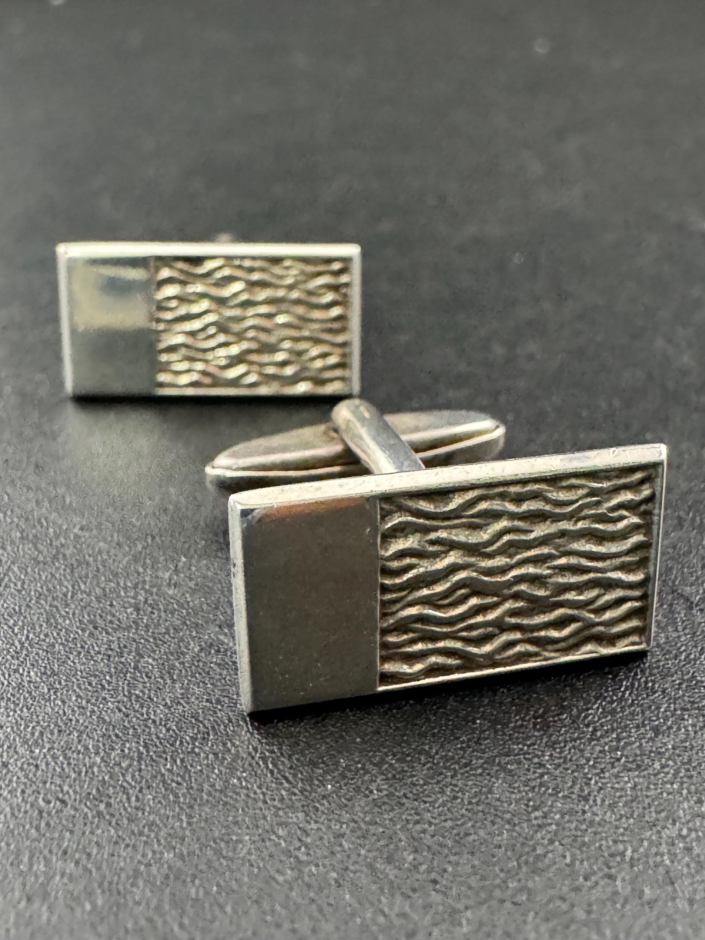 1970s 925 Vintage Modernist Sterling silver mens bark cufflinks