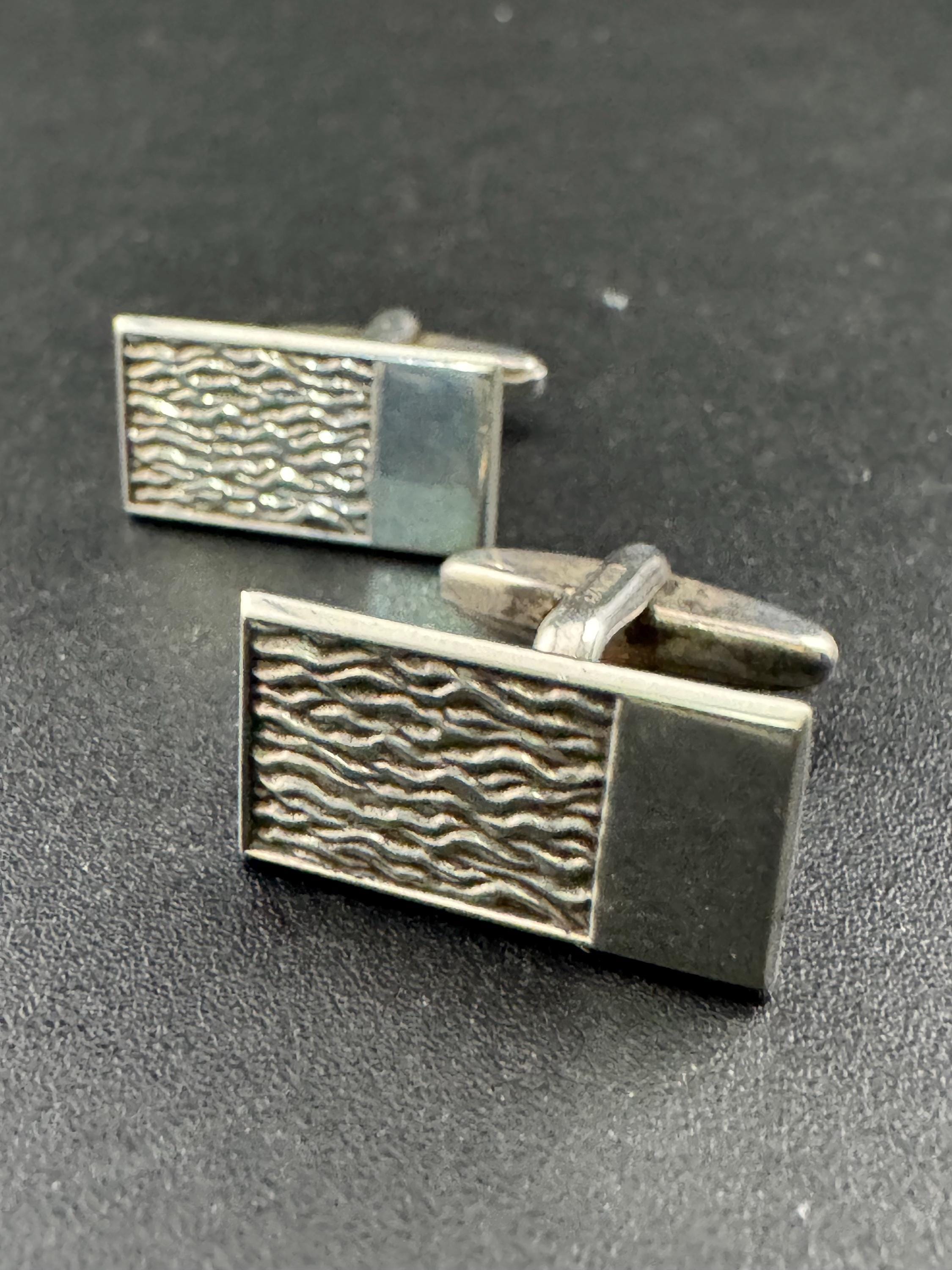 1970s 925 Vintage Modernist Sterling silver mens bark cufflinks