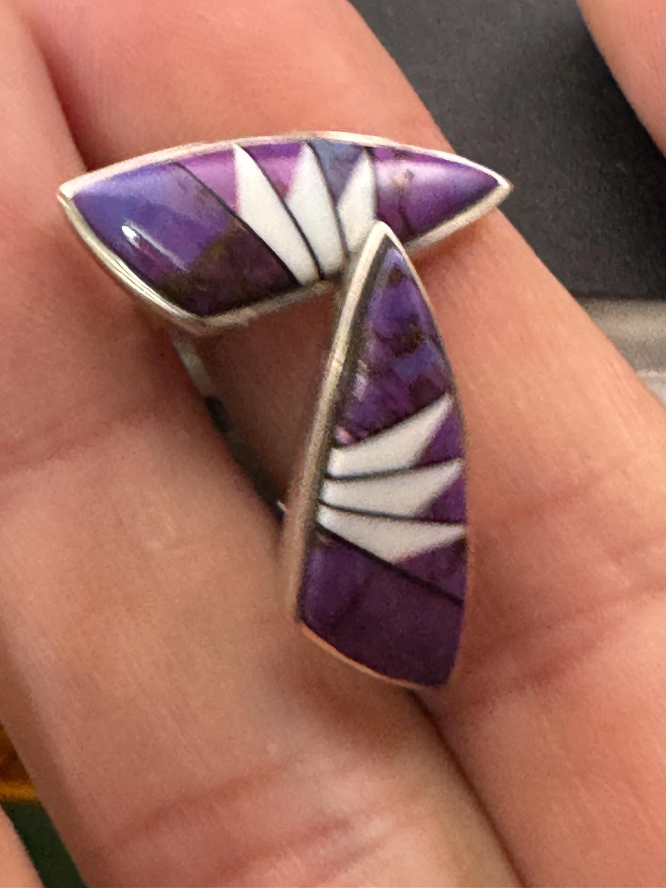 Vintage weighty modernist bright purple genstone triangular pierced stud earrings 925 sterling silver 4.9 grams
