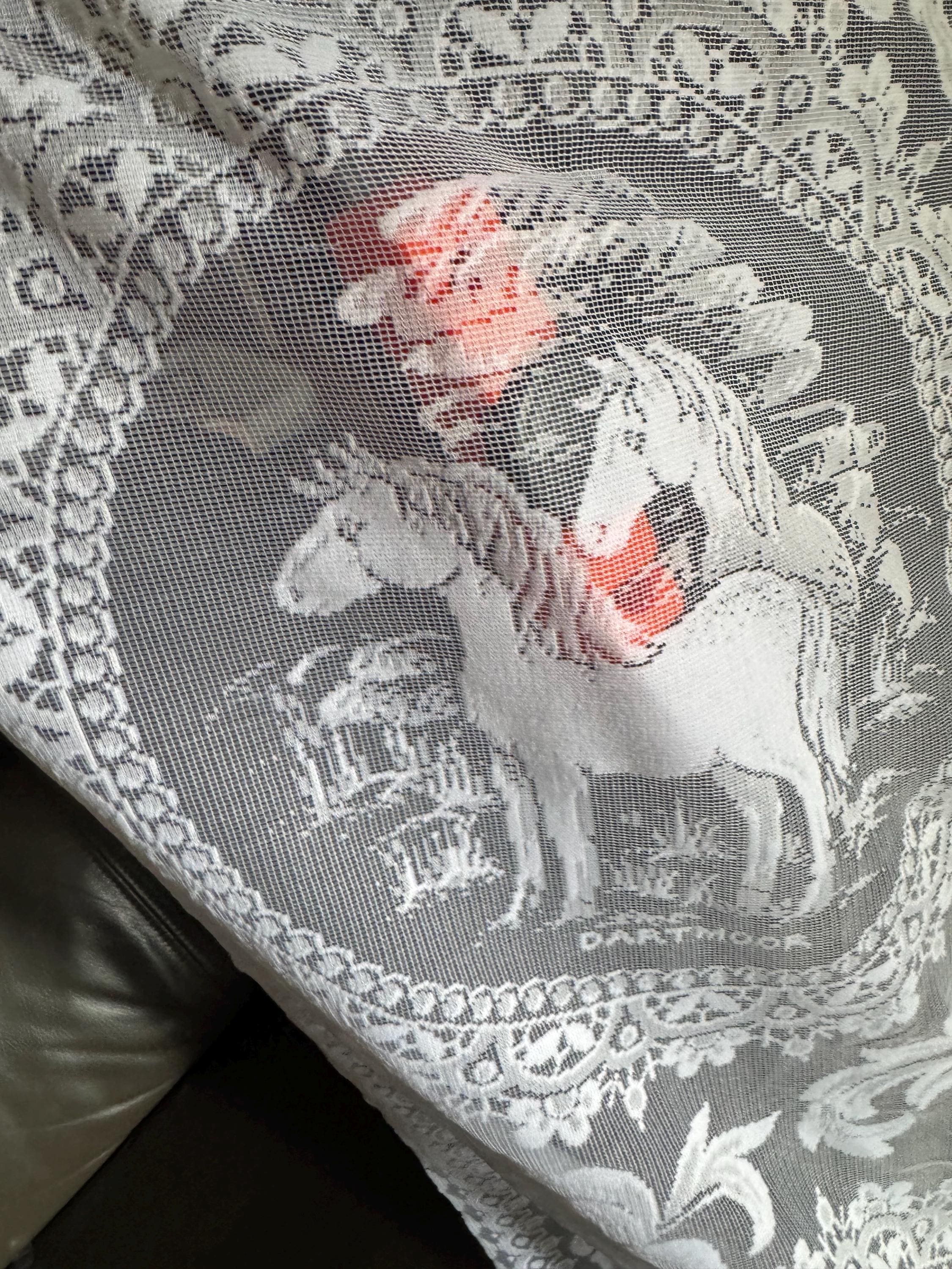 Devon machine lace Souvenir tourist tablecloth white 110cm square,  Devonshire vintage linens
