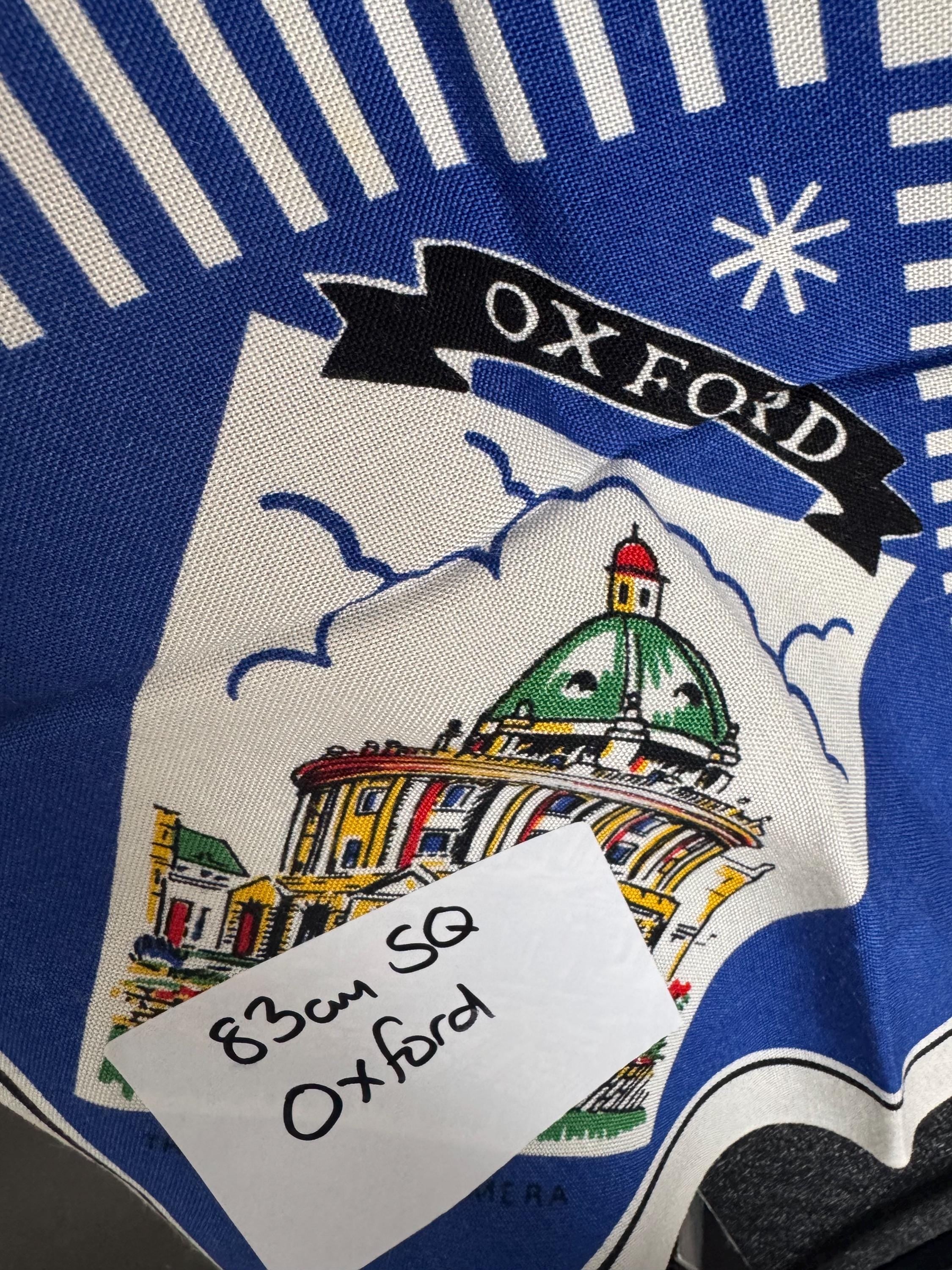 City of Oxford landmarks Souvenir tourist tablecloth white 83cm square, mid century vintage linens