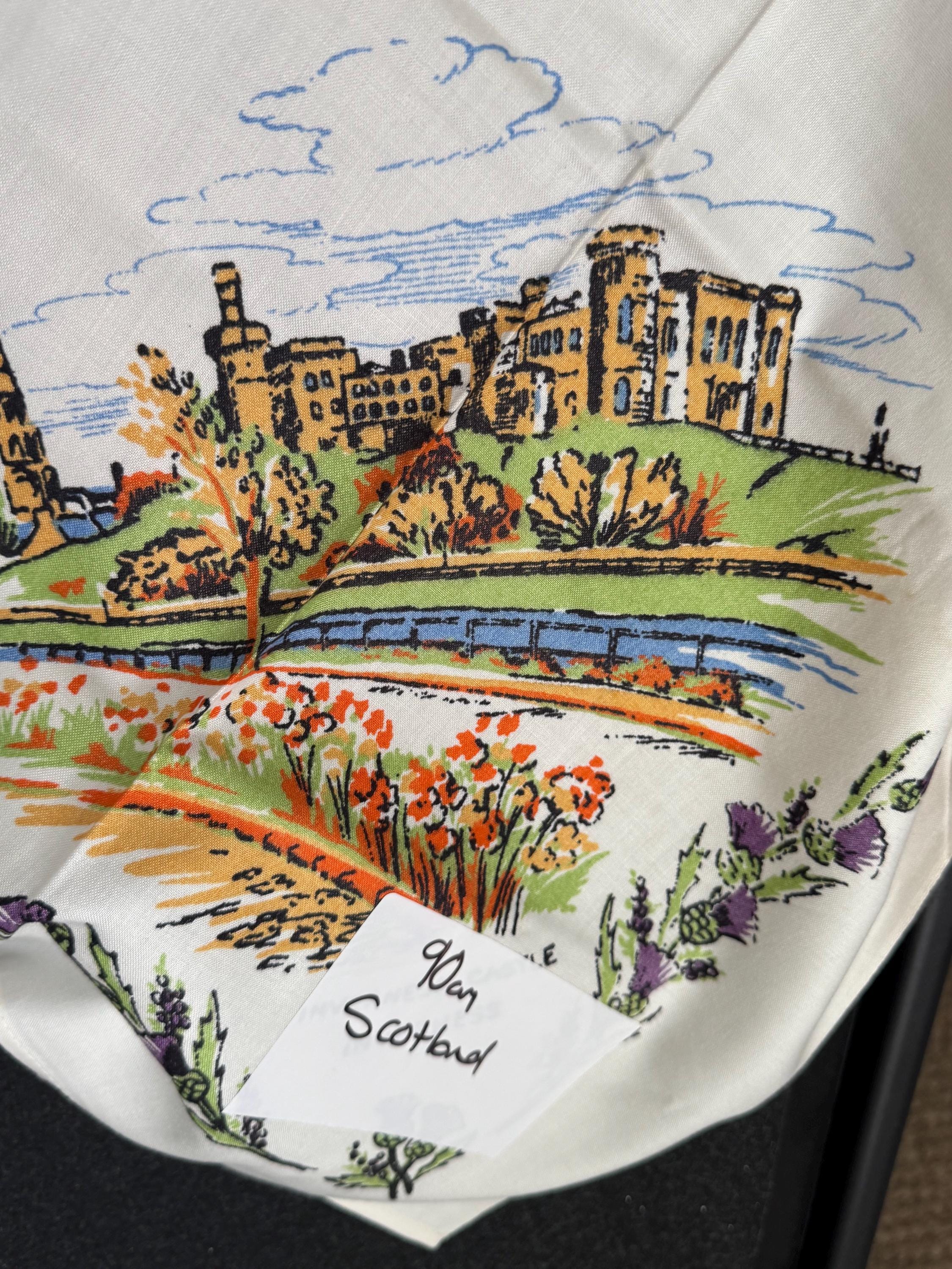 90cm Vintage printed souvenir tablecloth SCOTLAND landmarks Scottish cities
