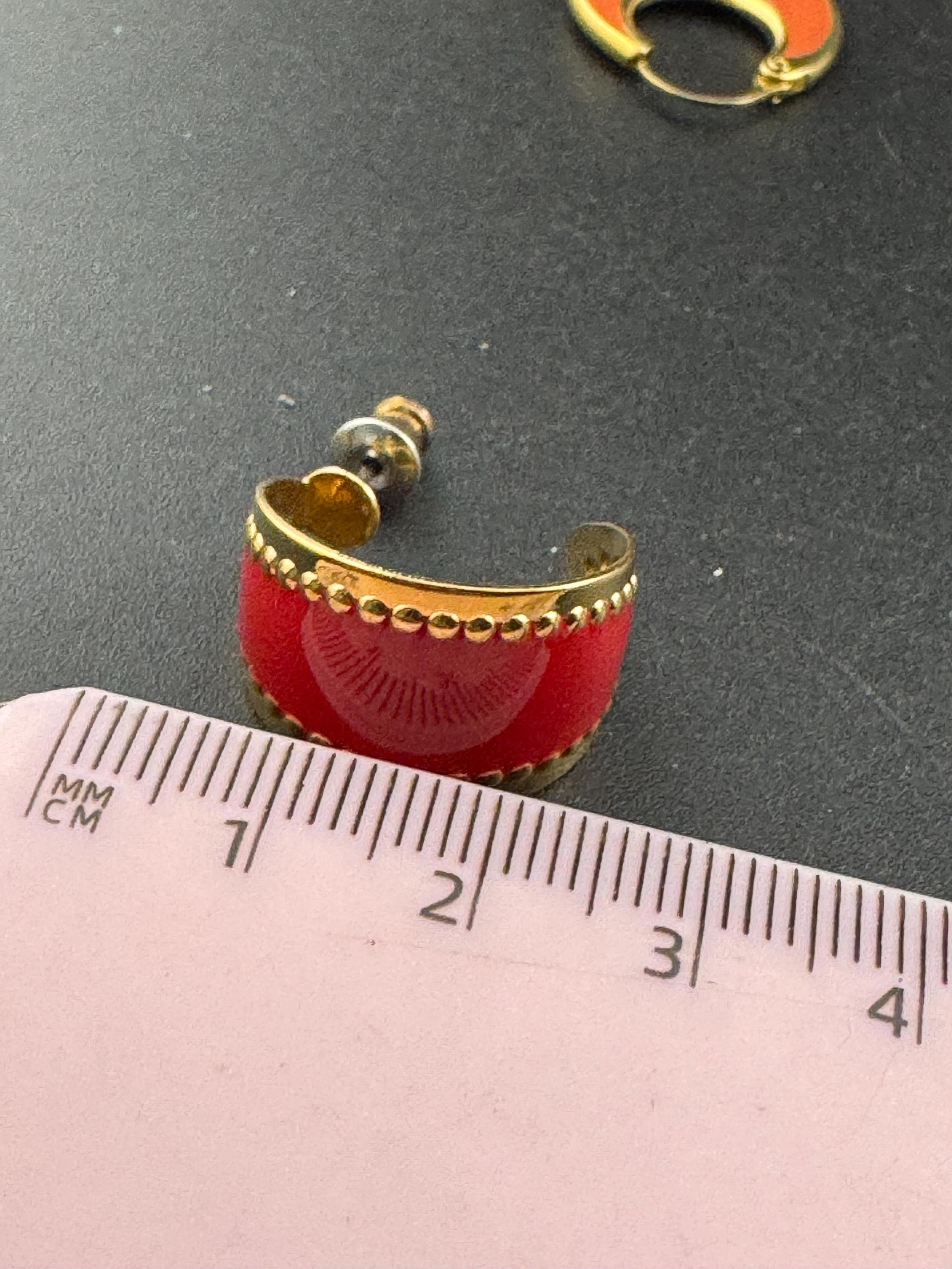 Vintage 18k Gold Plated Red Enamel Hoop Earrings