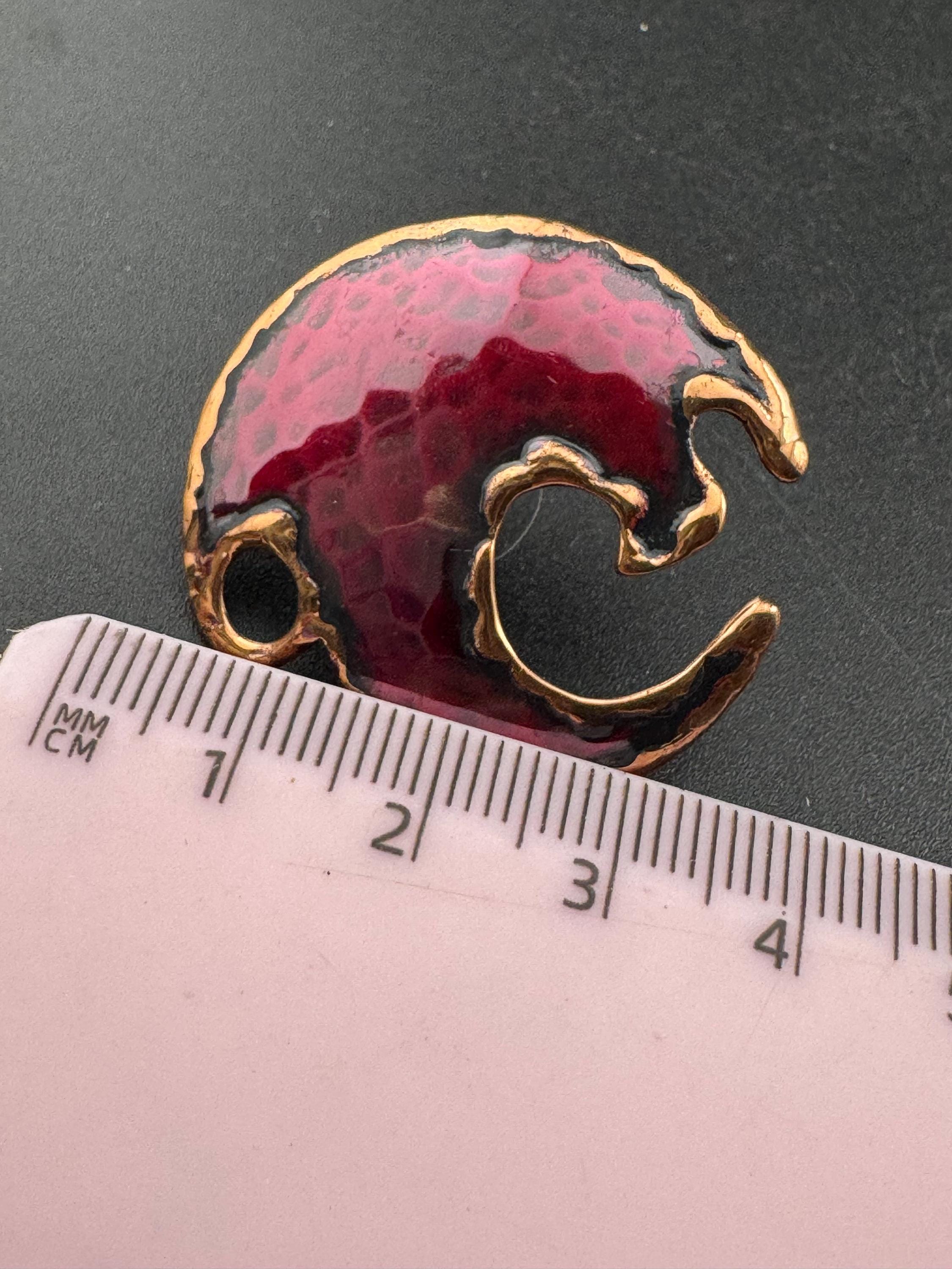 Artisan brutalist style copper brass large deep maroon red disc stud earrings for pierced ears