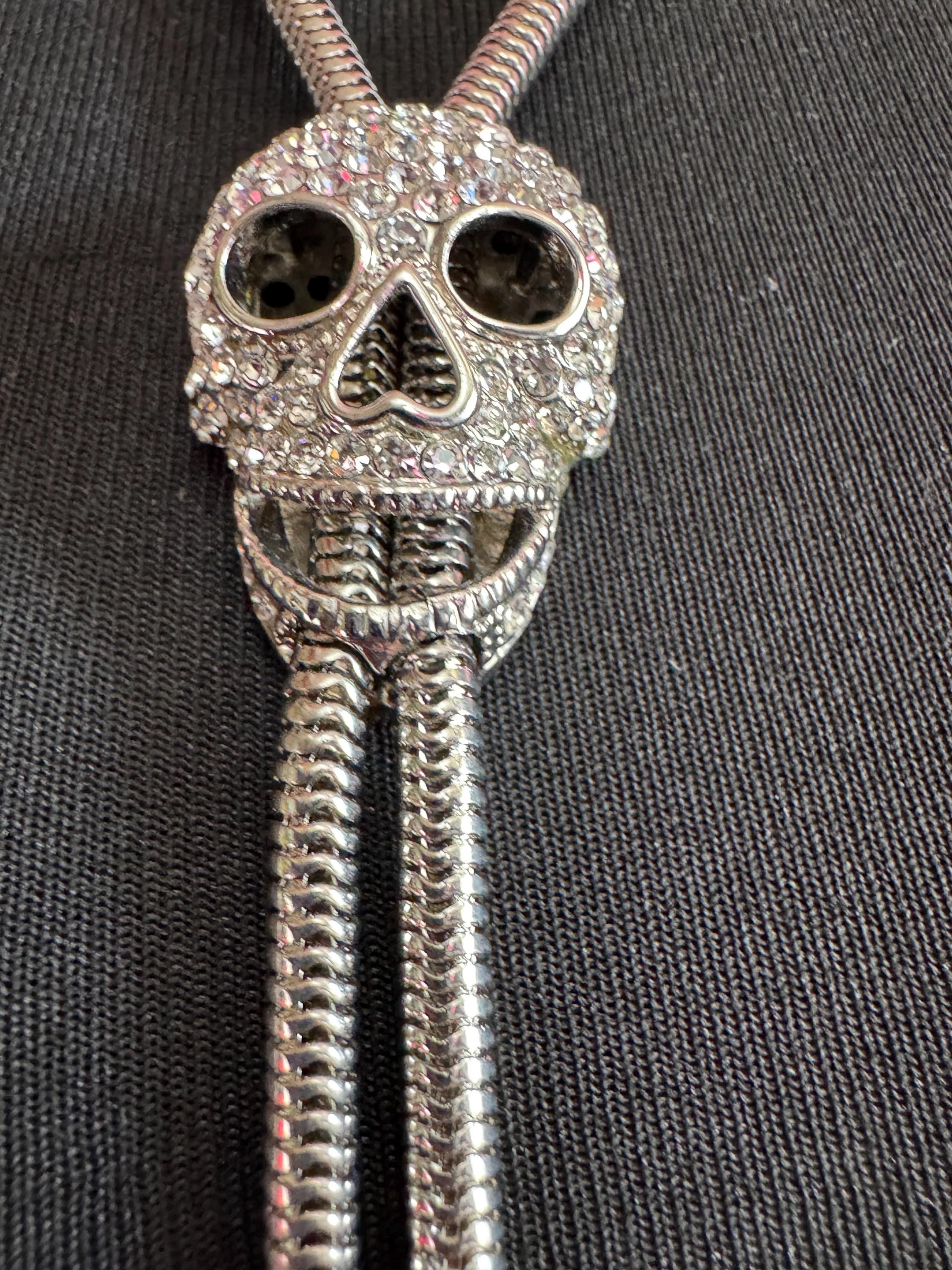 Butler & Wilson Diamanté Skull Bolo Necklace - Halloween Jewelry