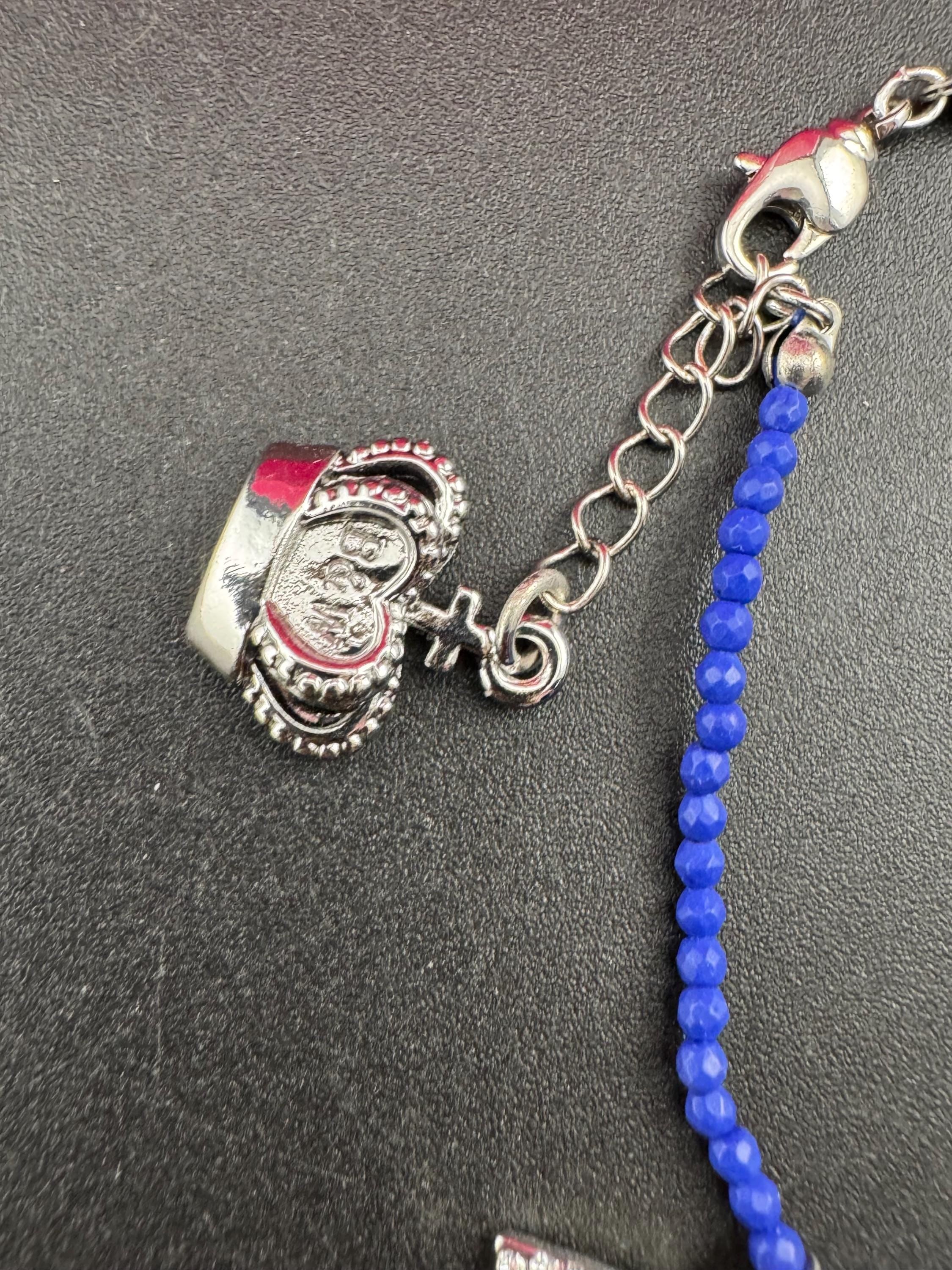 Retro Butler and Wilson boxed dainty clear diamanté blue evil eye silver tone tennis charm bracelet
