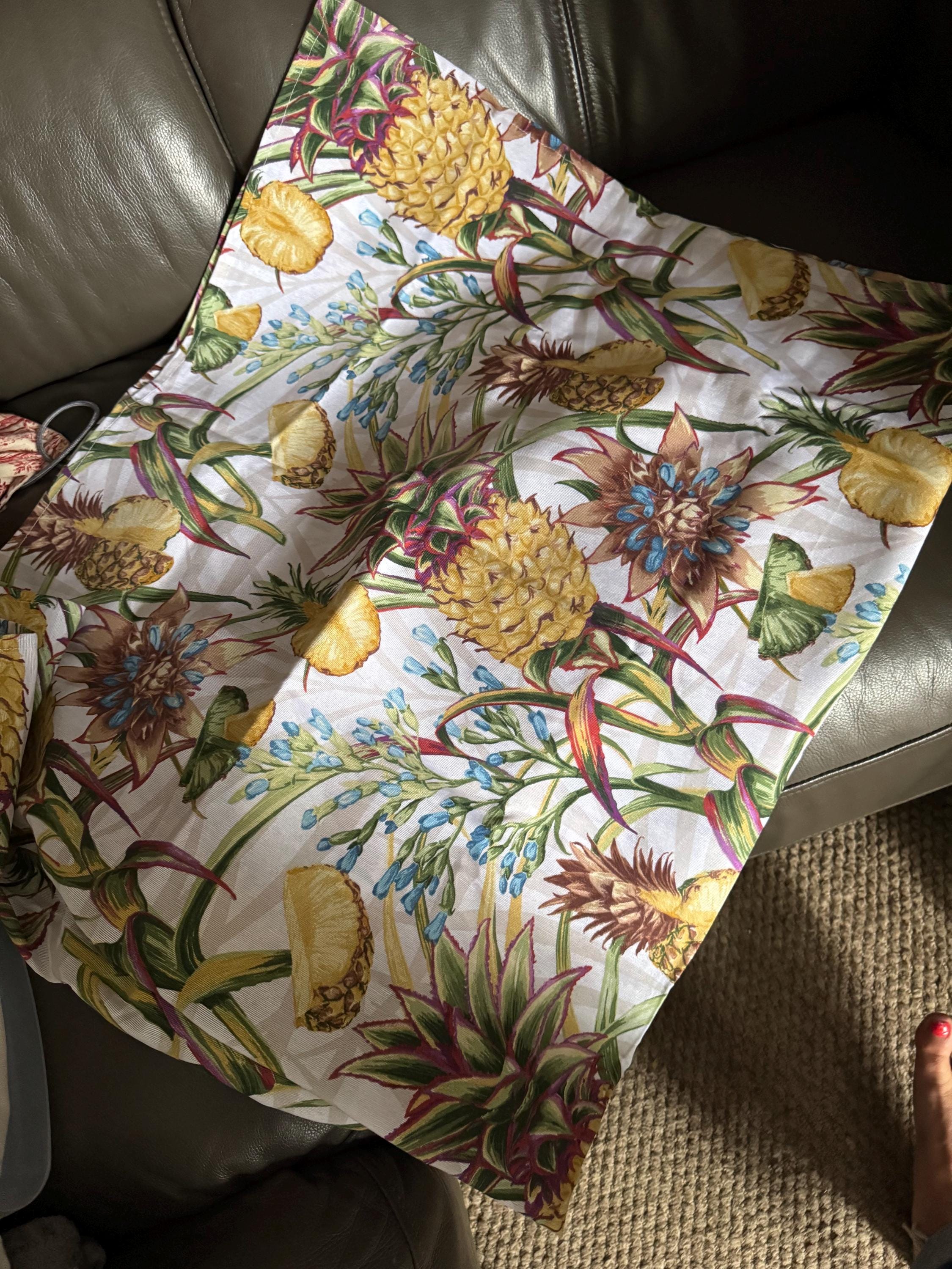 Vintage Pineapple Print Tablecloth: Tiki Bar Hawaiian Decor (58x52 inches)