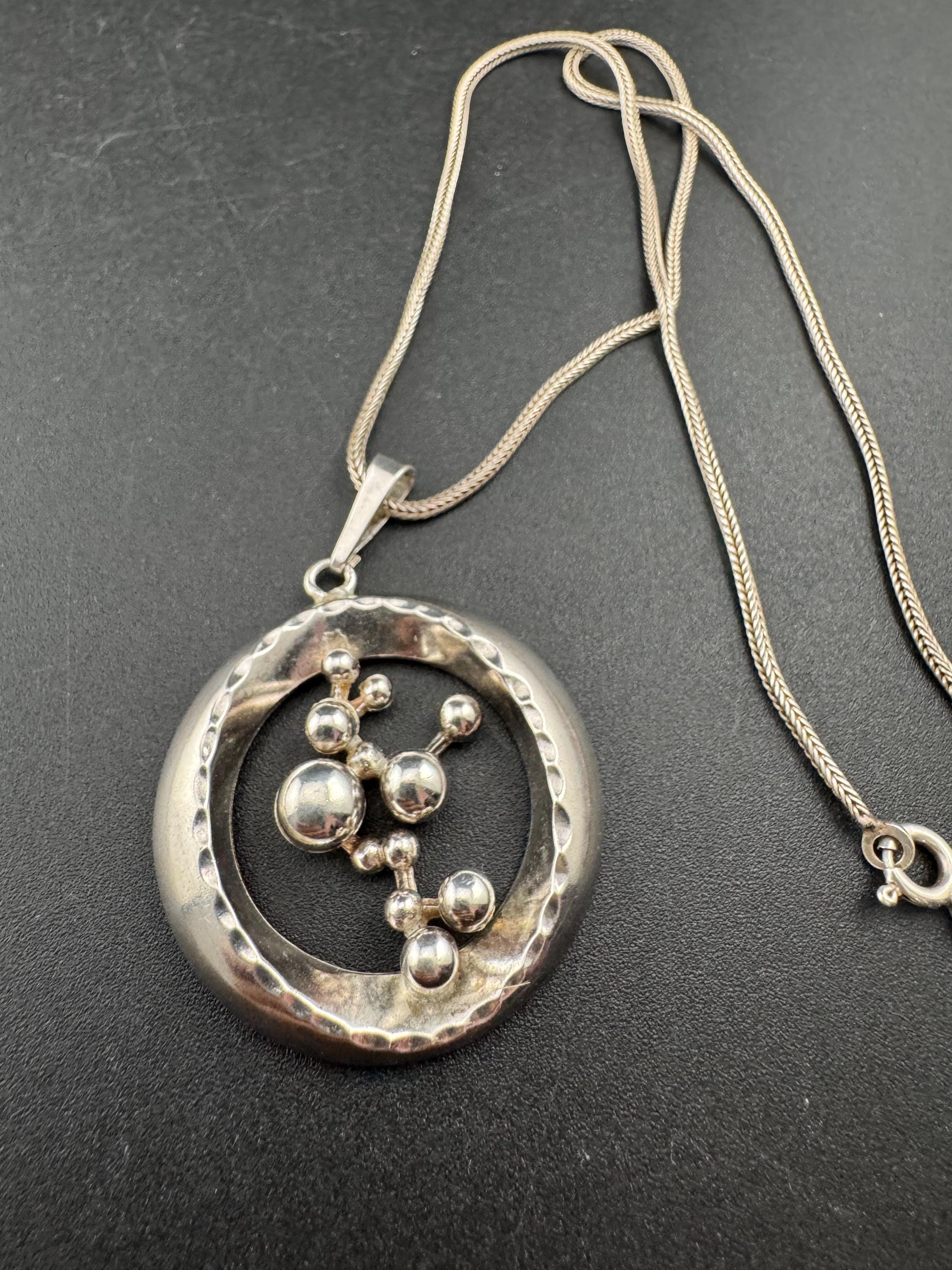 Signed A&D Andreas Daub 925 sterling Silver brutalist modernist ball bead pendant on an 38cm chain