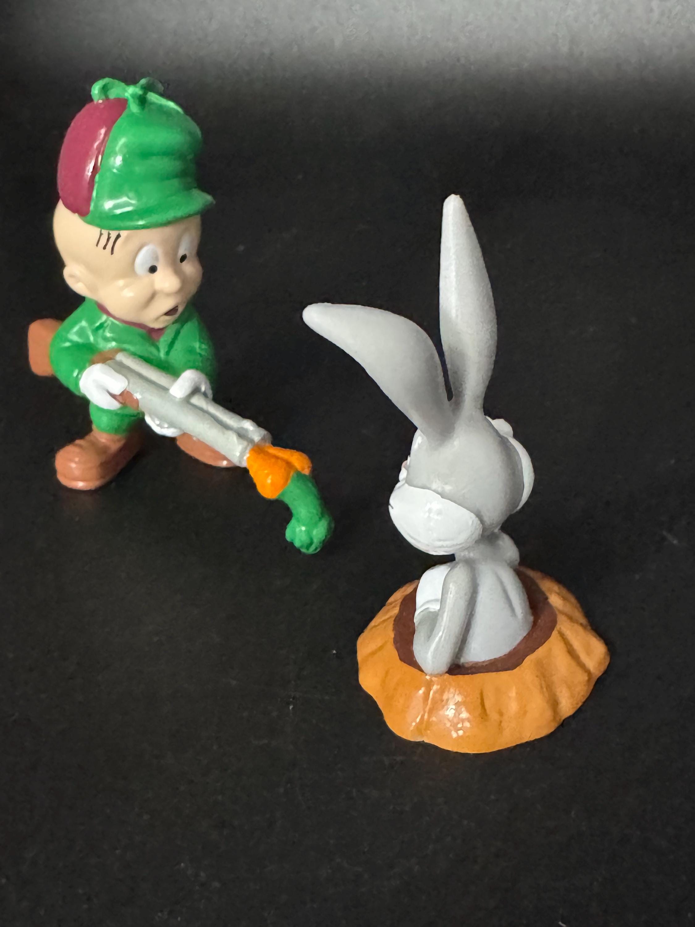 Retro Elmer Fudd and bugs bunny reusable plastic cake topper decoration 2 pieces