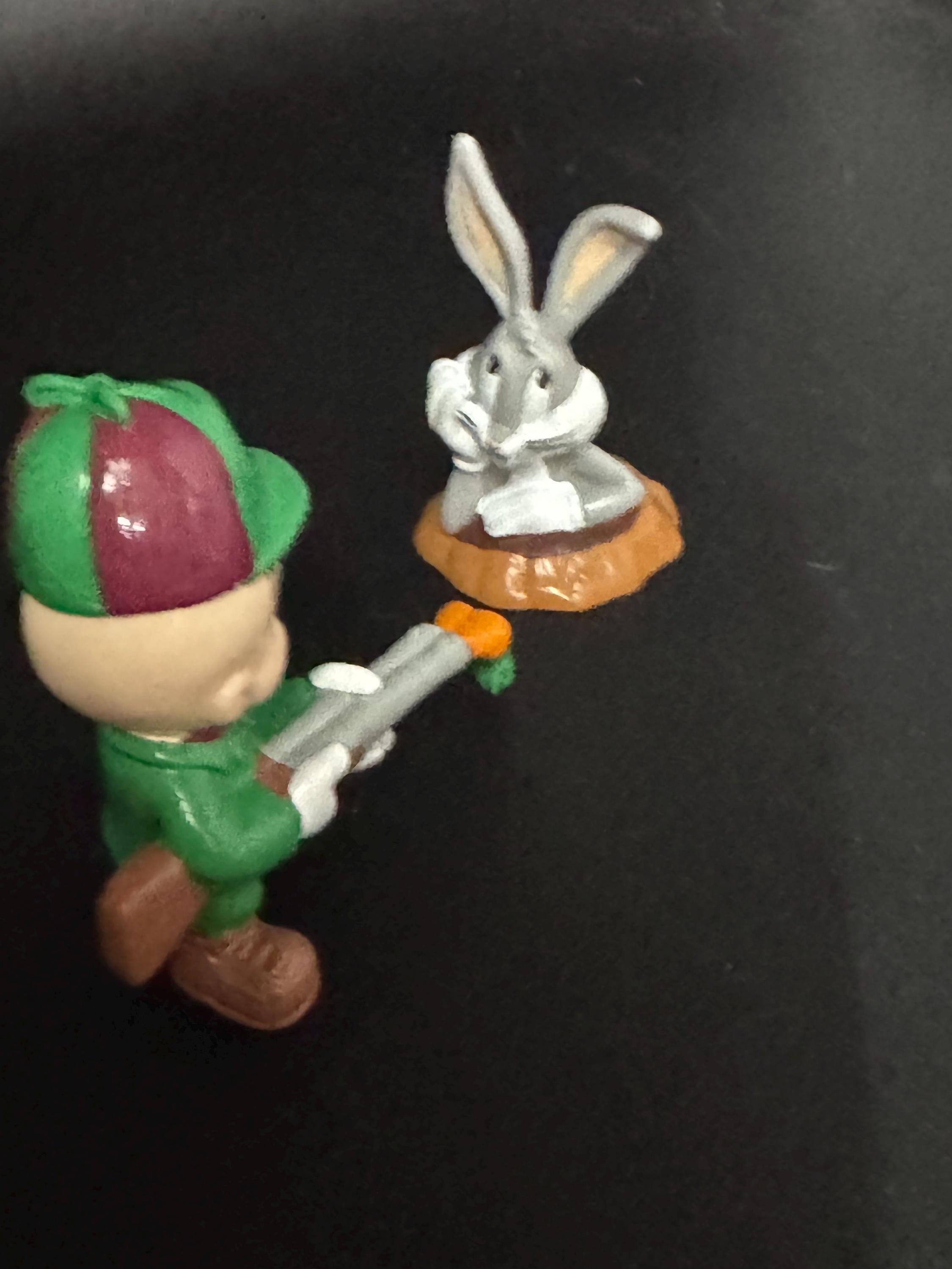 Retro Elmer Fudd and bugs bunny reusable plastic cake topper decoration 2 pieces