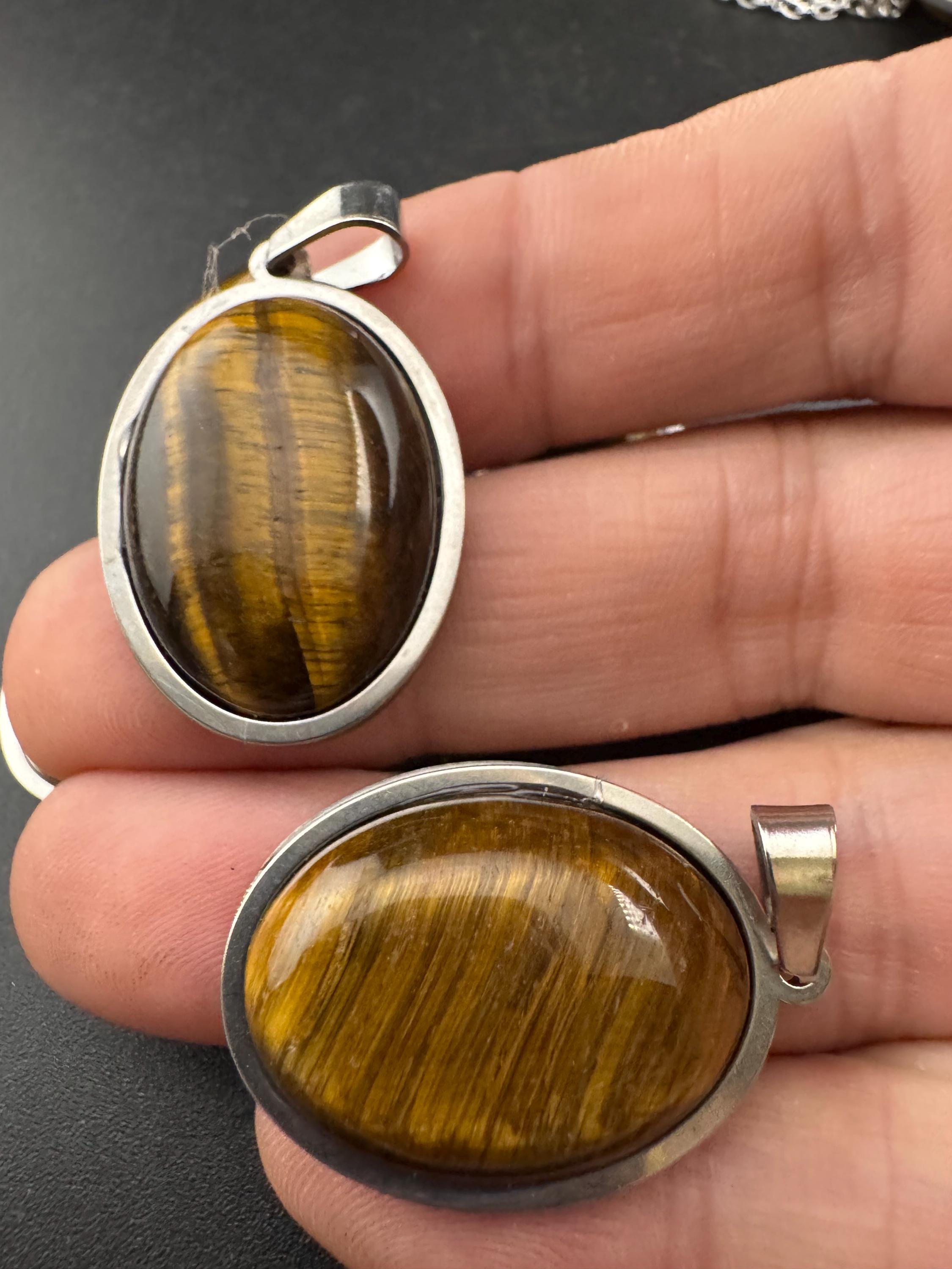 Tiger's Eye Gemstone Pendant: Stainless Steel Chain Necklace