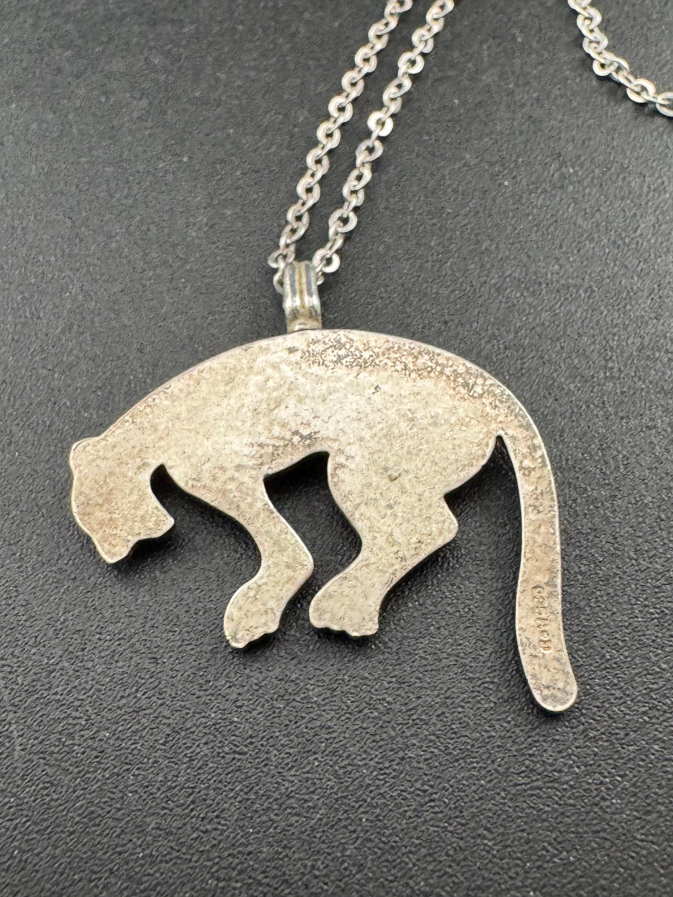 Signed A&D Andreas Daub 925 sterling Silver modernist big cat leopard pendant on an 46cm chain
