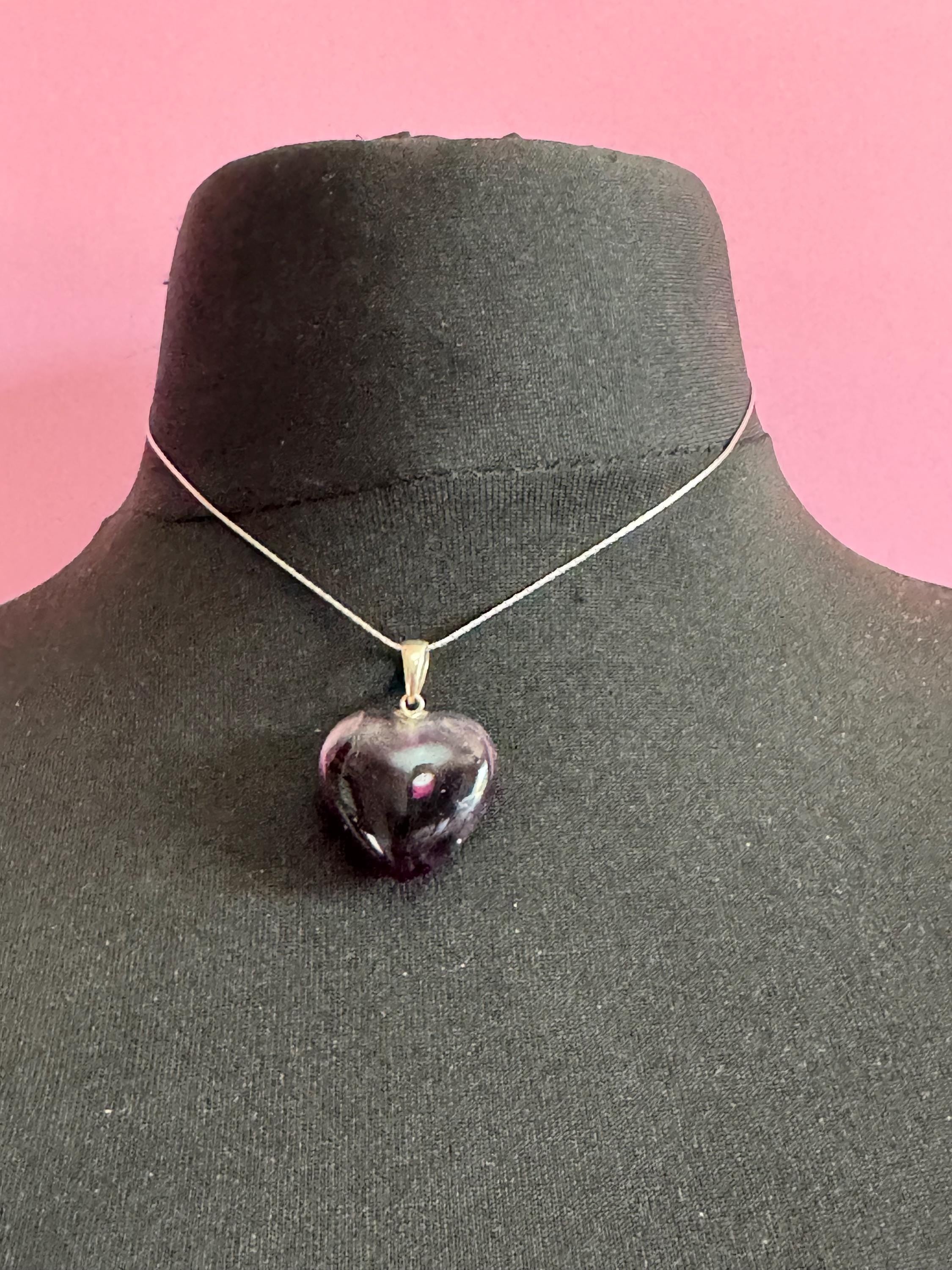 Purple amethyst chunky LOVE HEART gemstone pendant sterling 925 silver on 43cm fine chain