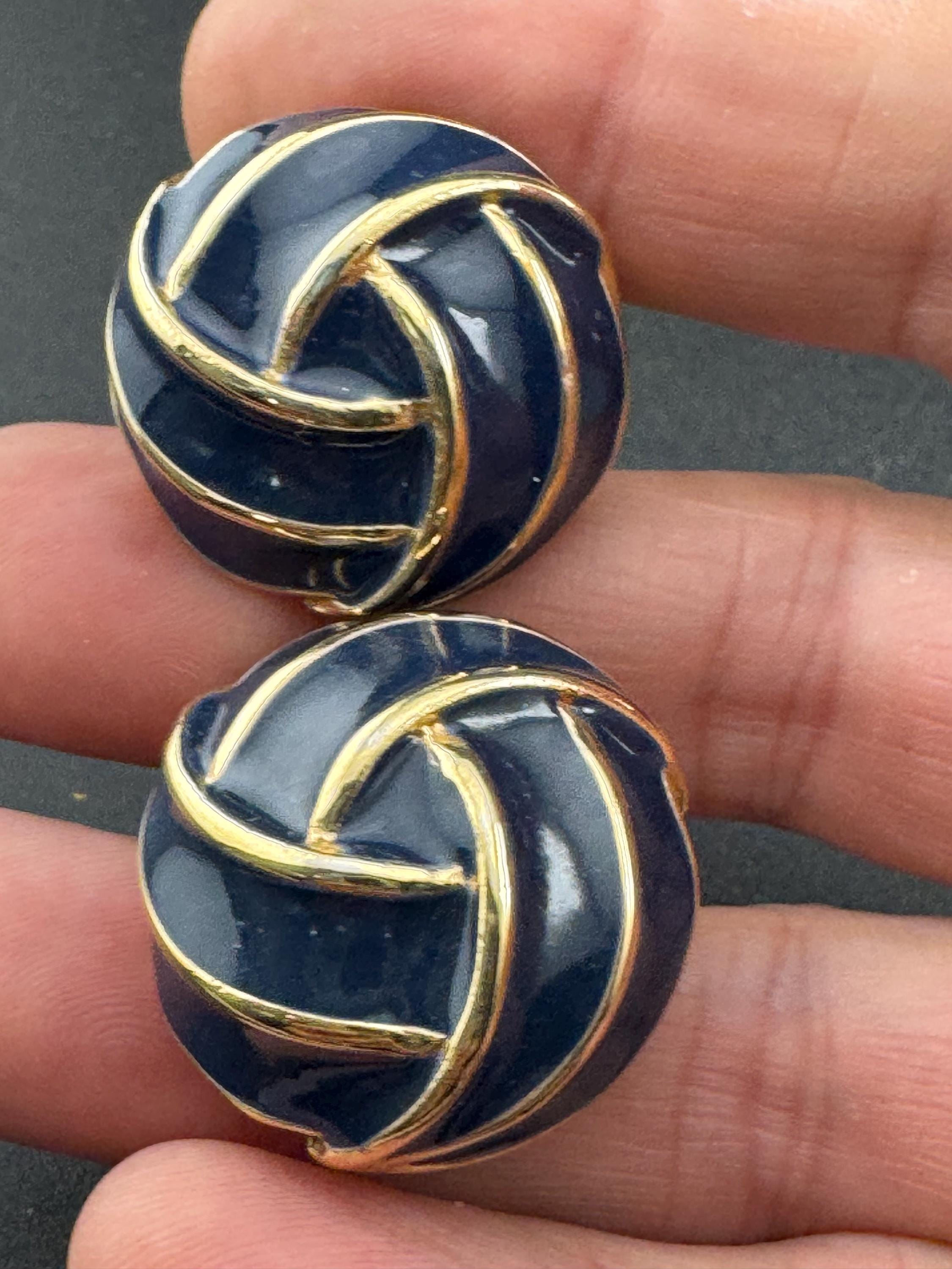 Vintage blue enamel clip on stud swirl earrings gold tone