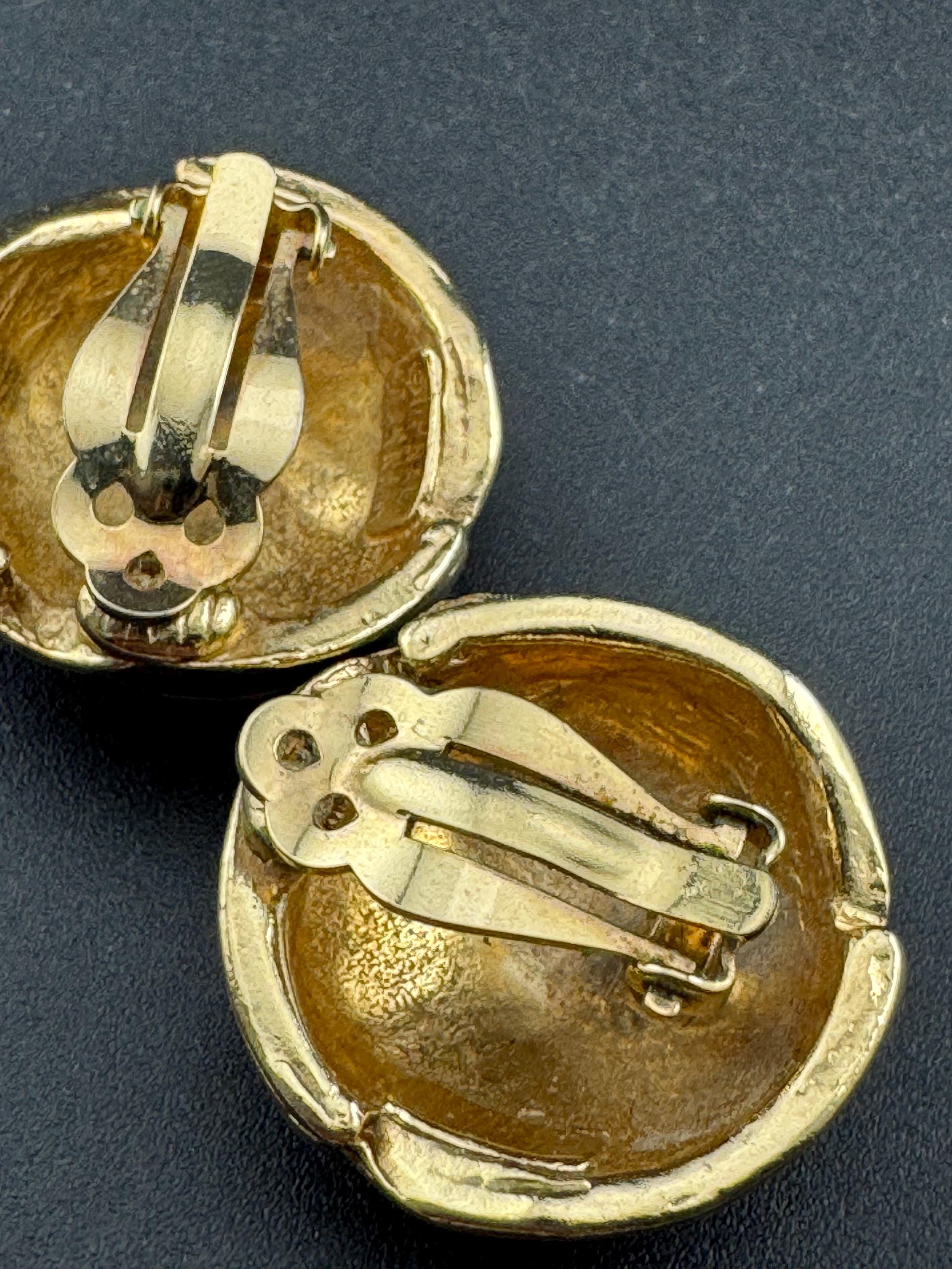 Vintage blue enamel clip on stud swirl earrings gold tone