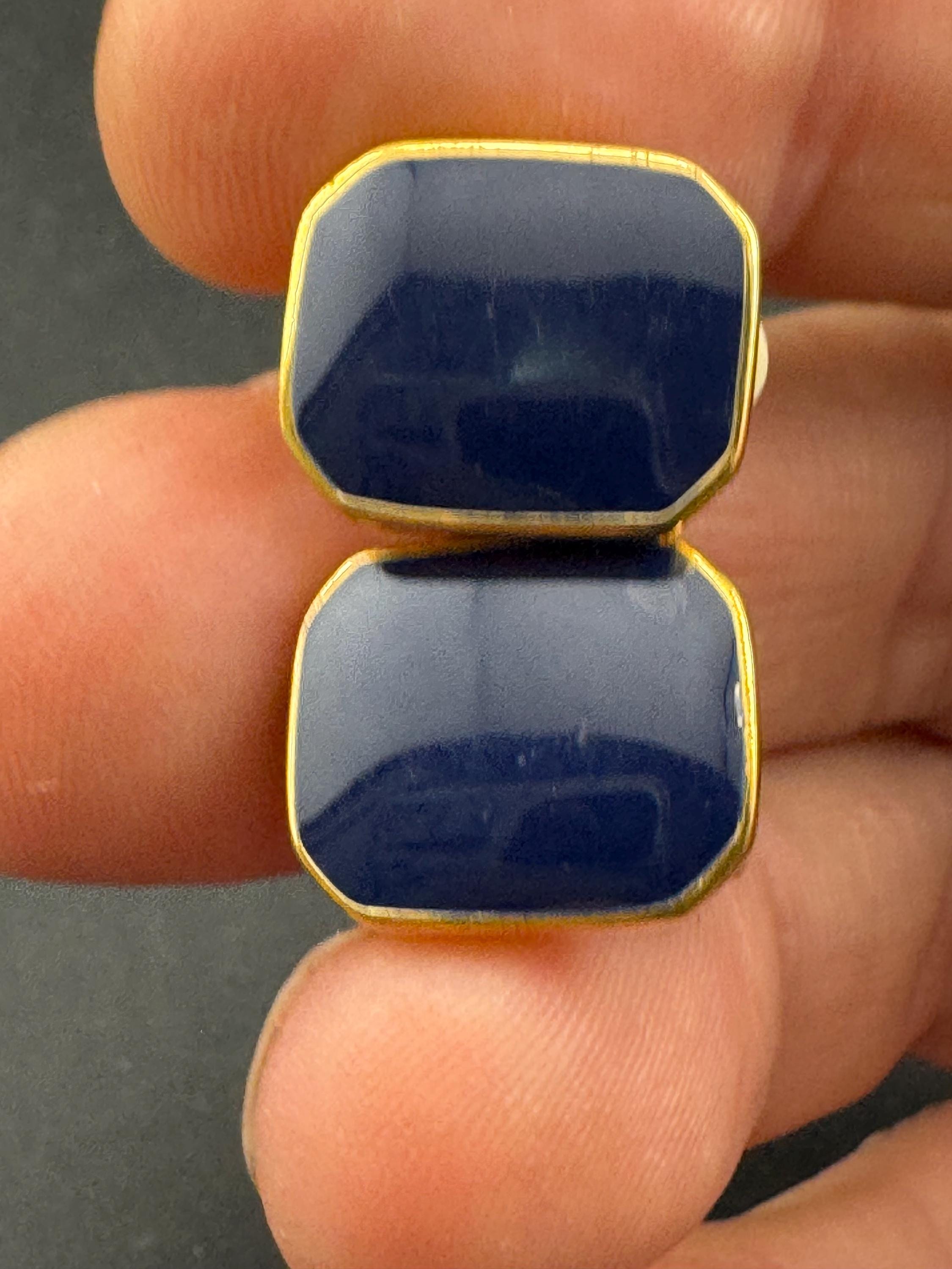 Vintage blue enamel stud octagonal small clip on earrings gold tone