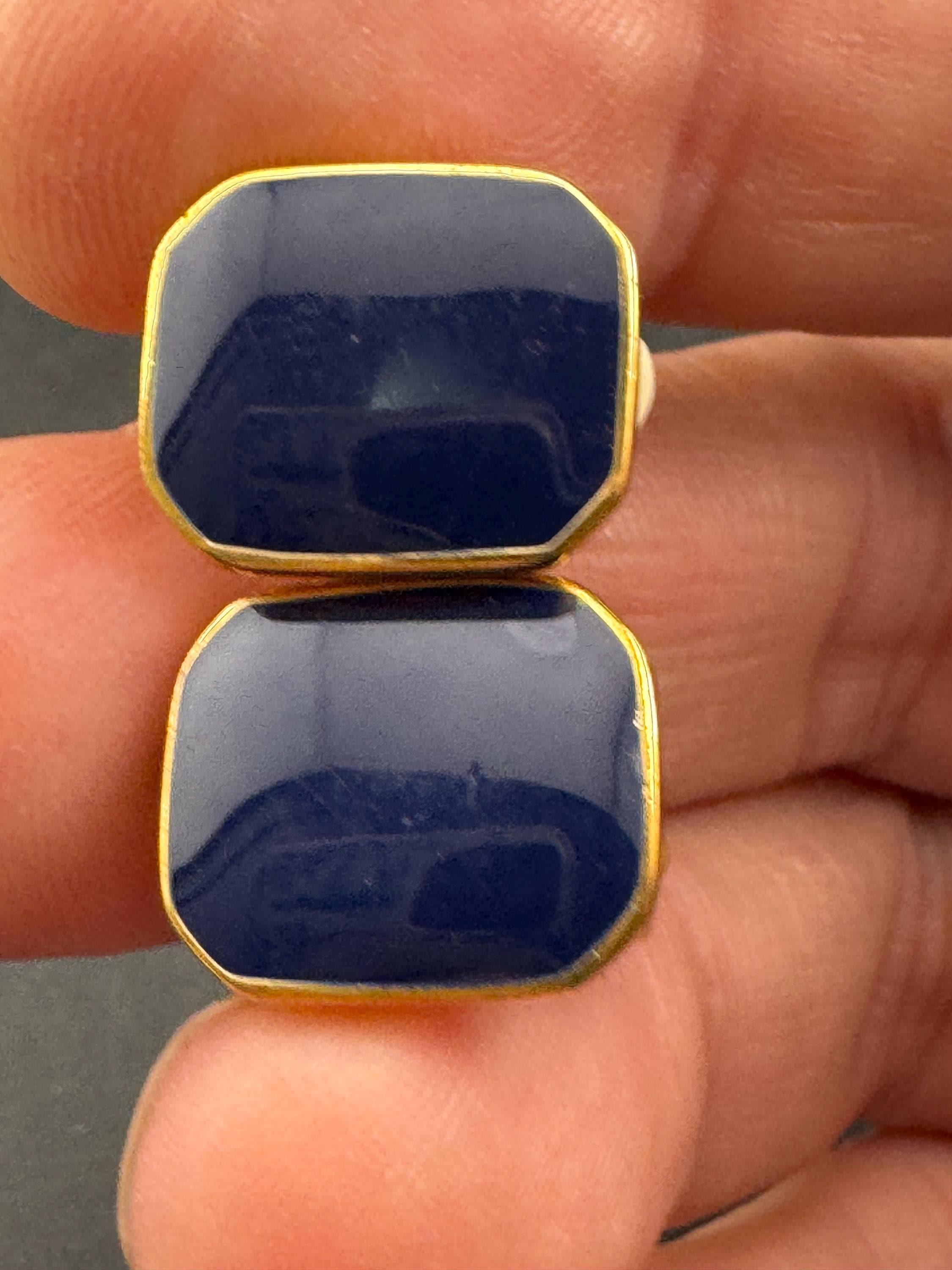 Vintage blue enamel stud octagonal small clip on earrings gold tone